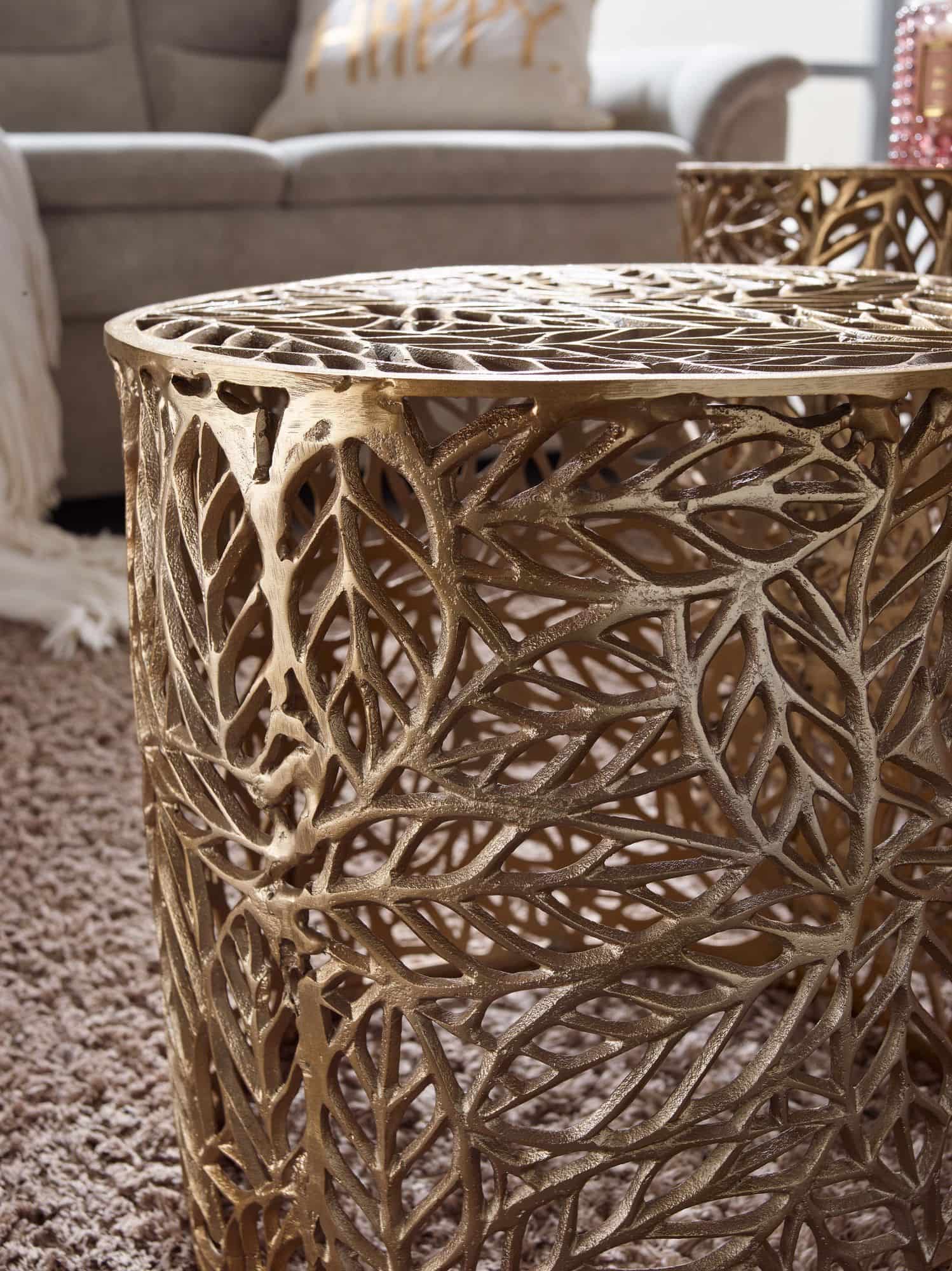 Beistelltisch 2er Set Aluminium Gold Design Satztisch Metall Rund Beistelltisch 2er Set Aluminium Gold Design Satztisch Metall Rund