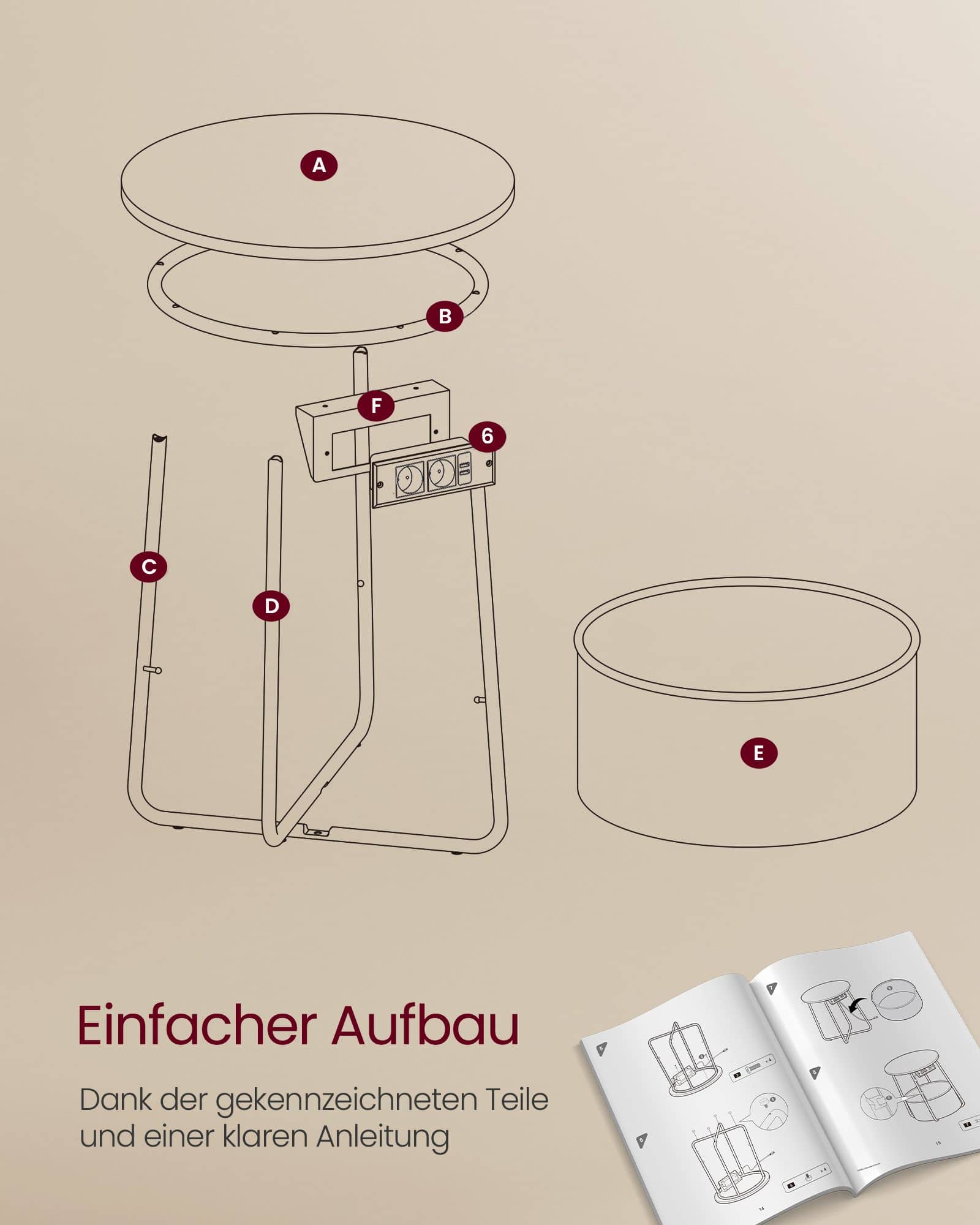 Beistelltisch mit Ladestation und Steckdose mattweiß-kamelbraun Beistelltisch mit Ladestation und Steckdose mattweiß-kamelbraun