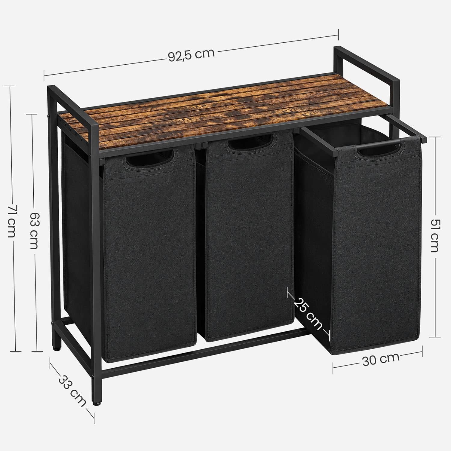 Wäschekorb mit 3 Fächern-B34BLH301B01 Wäschekorb mit 3 Fächern-B34BLH301B01