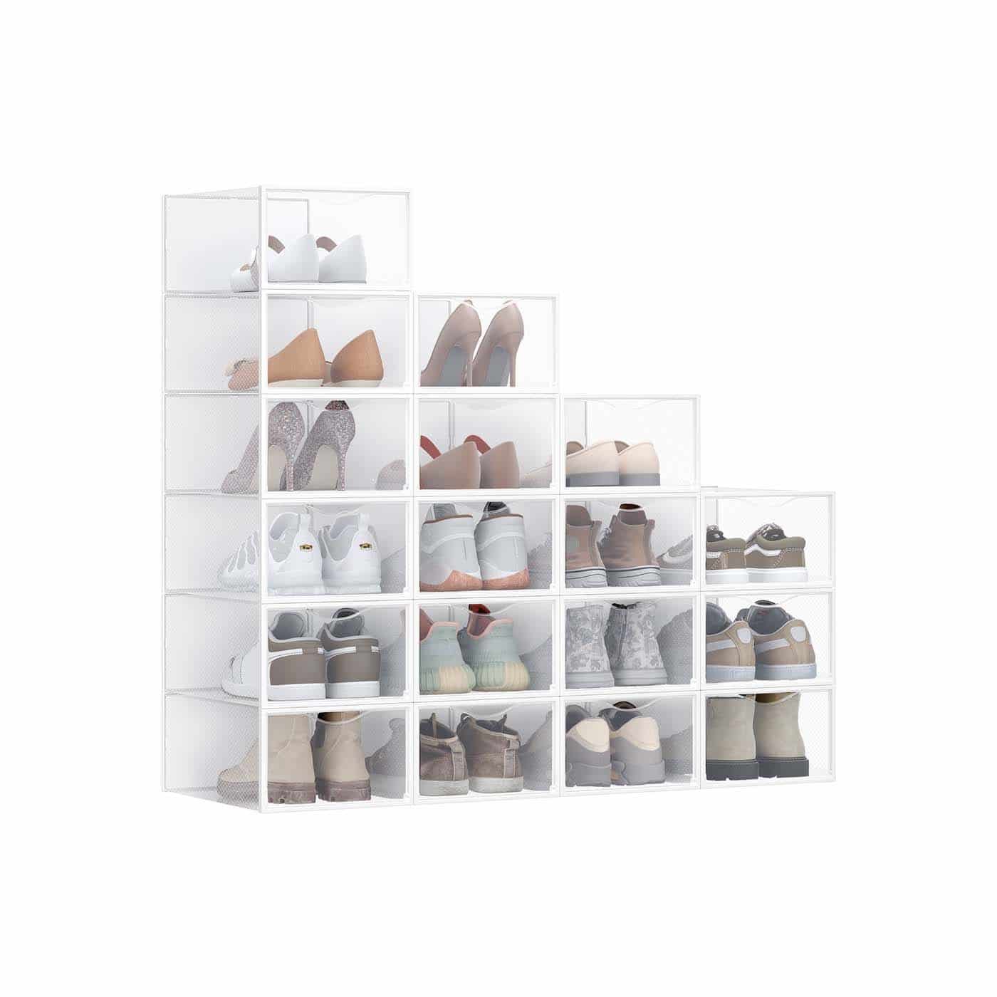 Schuhboxen 18er Set mit Tür 33,2 x 23 x 14,5 cm transparent-wolkenweiß