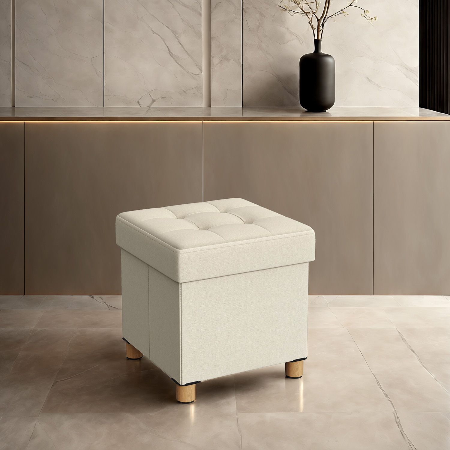 Sitzhocker mit Stauraum, kleine klappbare Sitzbank, 38 x 38 x 40 cm