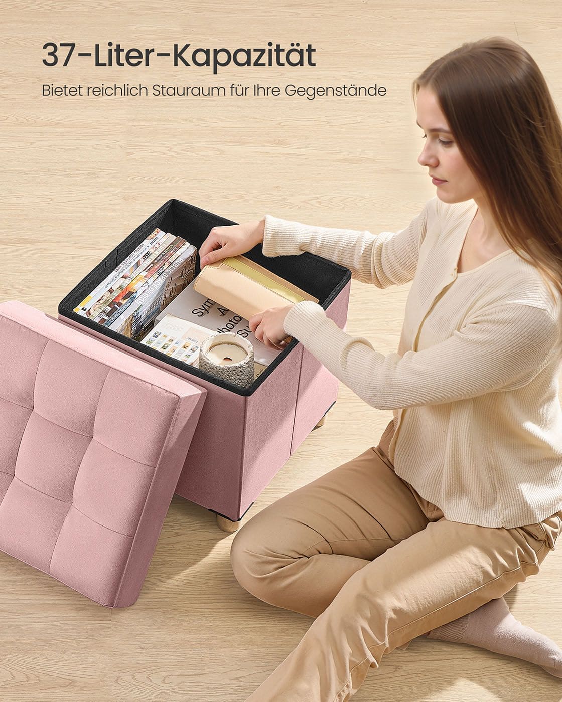 Sitzbank mit Stauraum 38 x 38 x 40 cm Fußhocker 37 L pastellrosa Sitzbank mit Stauraum 38 x 38 x 40 cm Fußhocker 37 L pastellrosa