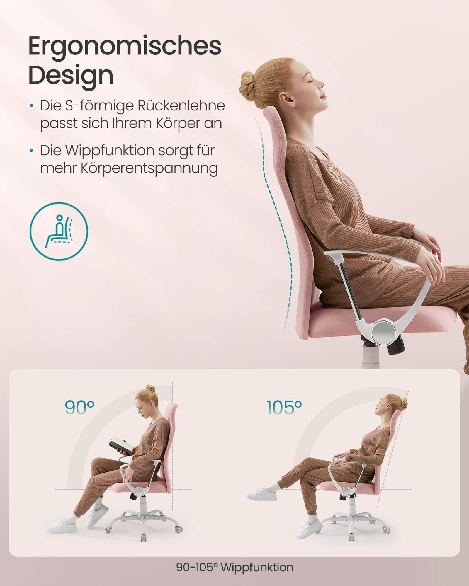 Bürostuhl mit gepolstertem Sitz in rosa - bis 120 kg belastbar Bürostuhl mit gepolstertem Sitz in rosa - bis 120 kg belastbar