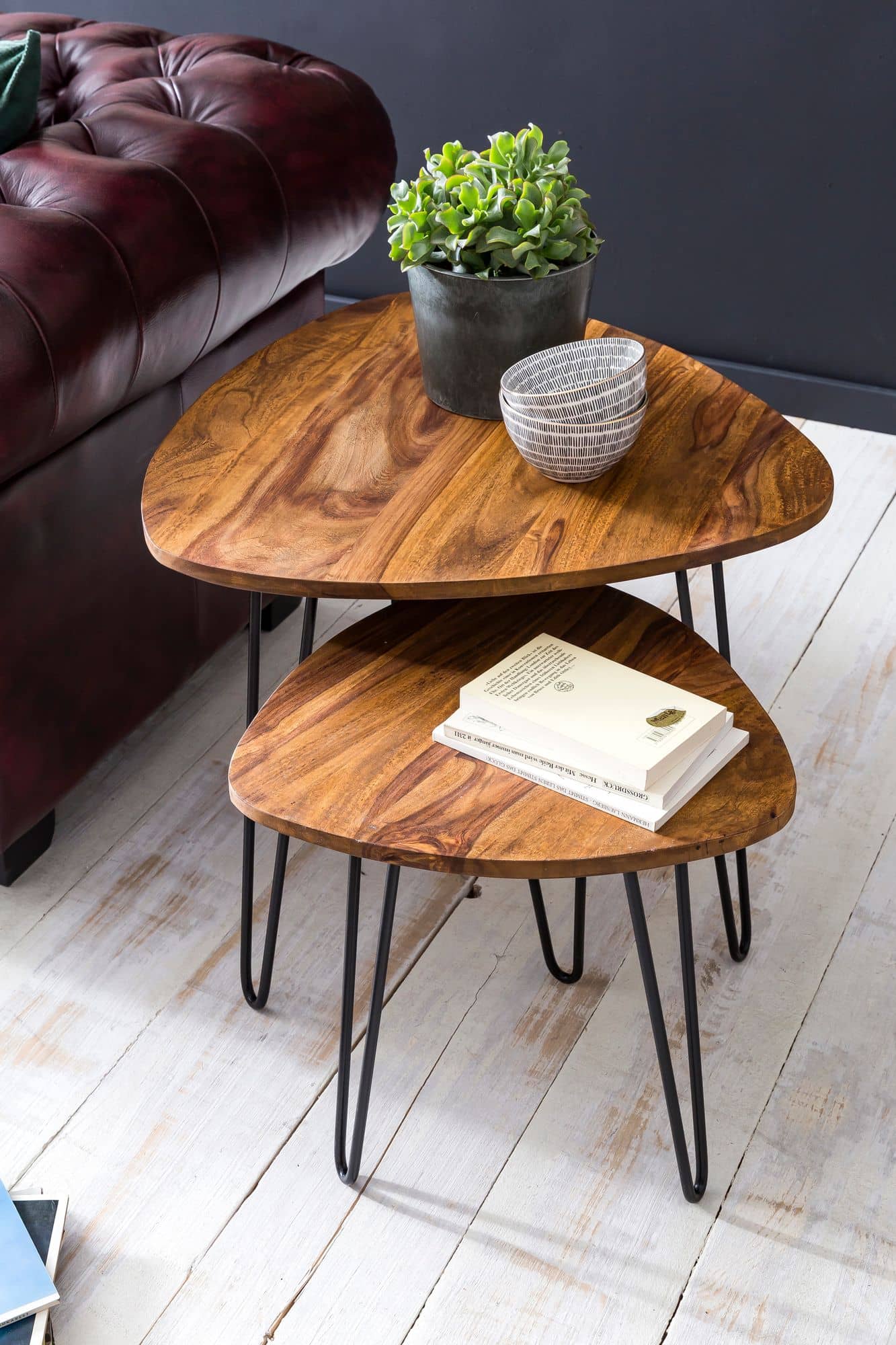 Design Satztisch WL5.659 Sheesham Metall Beistelltisch 2er Set Klein Design Satztisch WL5.659 Sheesham Metall Beistelltisch 2er Set Klein