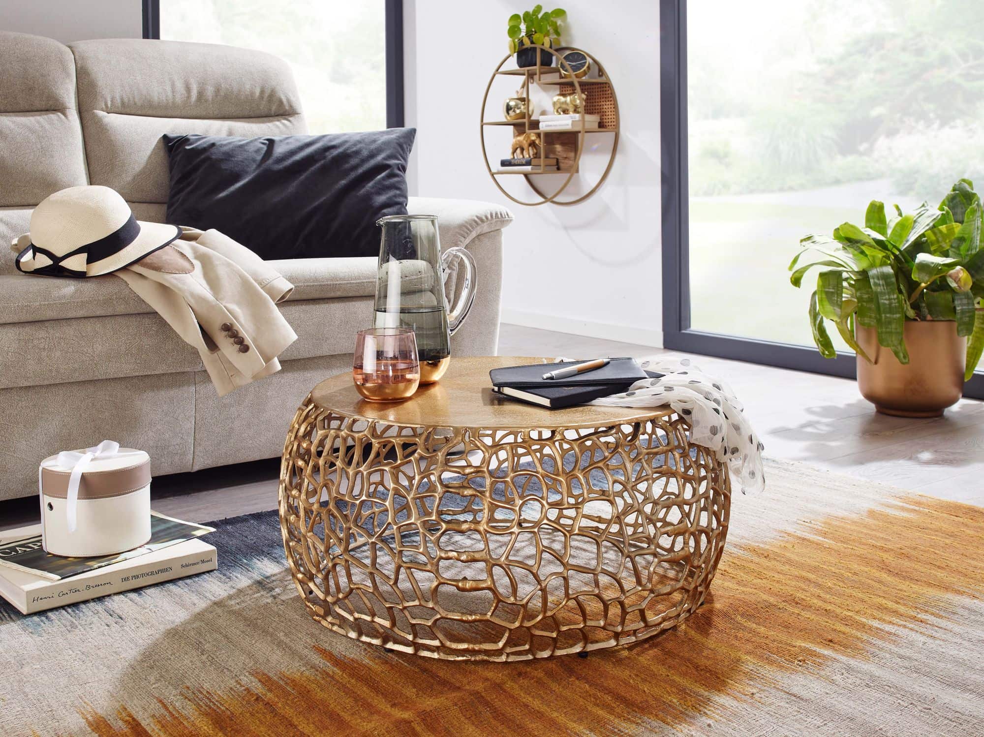 Couchtisch Metall Gold 66x66x30 cm Sofatisch Aluminium Rund Couchtisch Metall Gold 66x66x30 cm Sofatisch Aluminium Rund