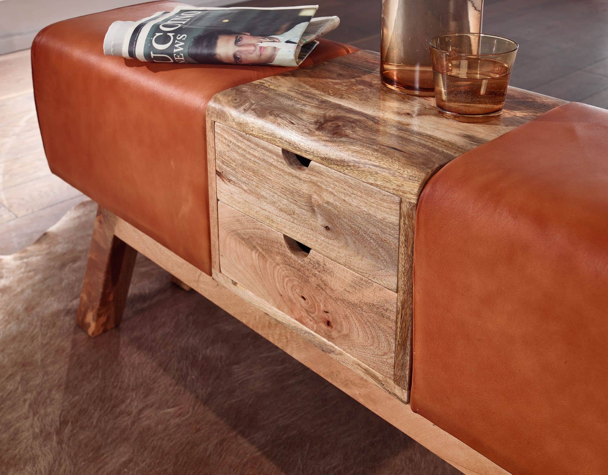 Design Turnbock Sitzbank Braun mit Schubladen 120x56x30 cm Design Turnbock Sitzbank Braun mit Schubladen 120x56x30 cm