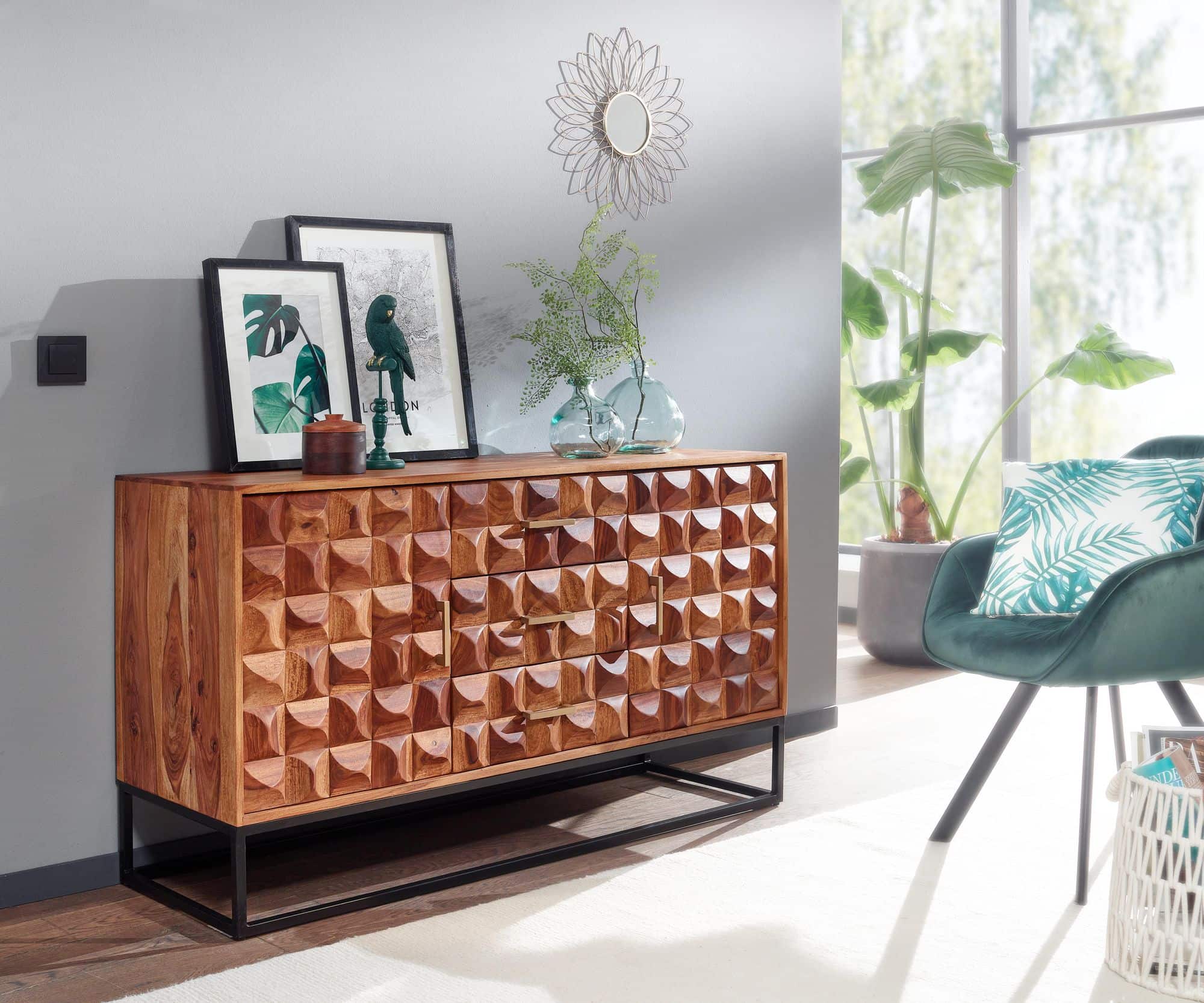 64604-Wohnling-Sideboard-145x80x45-cm-Sheesham-WL6-545-WL6-545_3 Sideboard 145x81x45 cm Sheesham Massivholz / Metall Anrichte