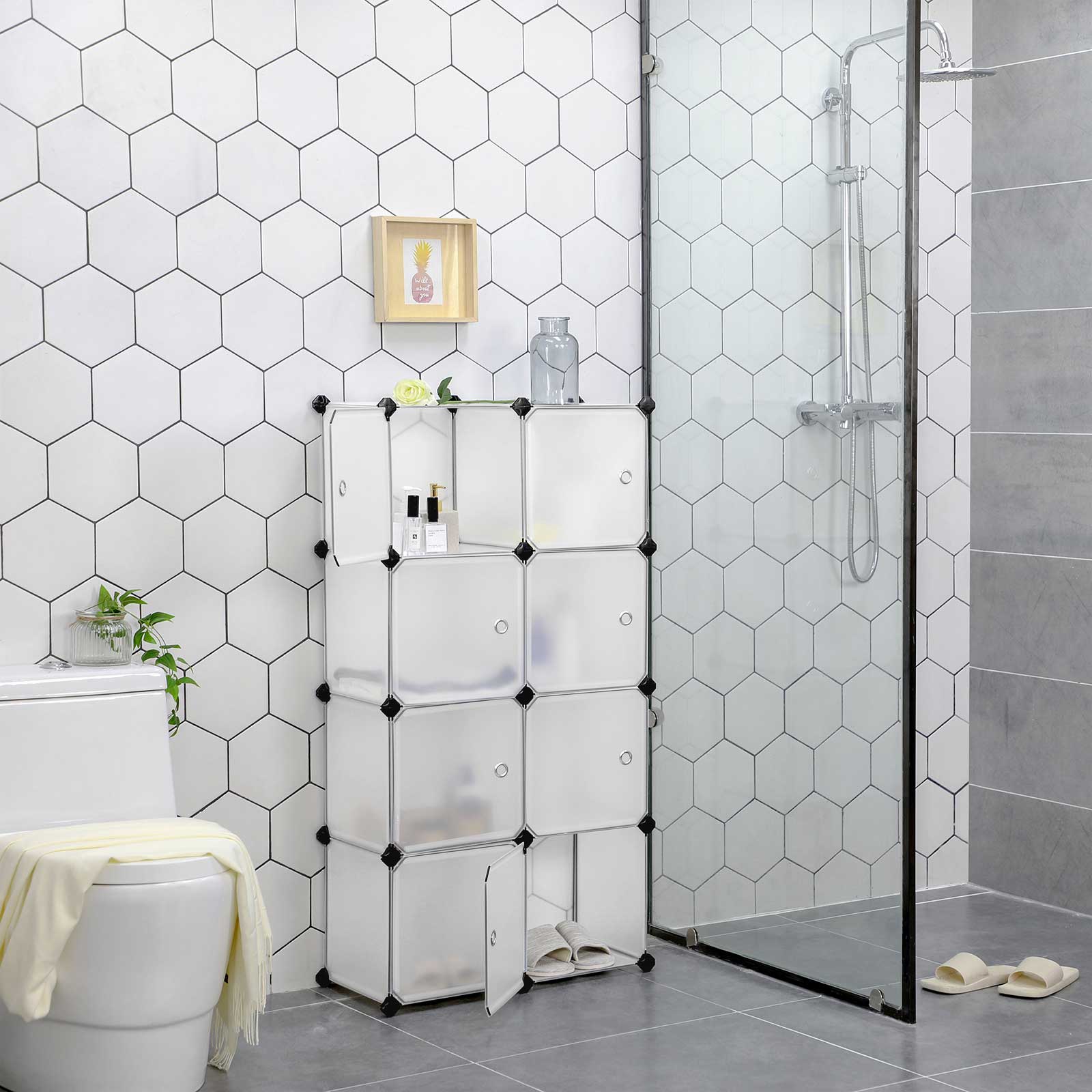 Steckregal mit Türen 9 Würfel Weiß-LPC116WS