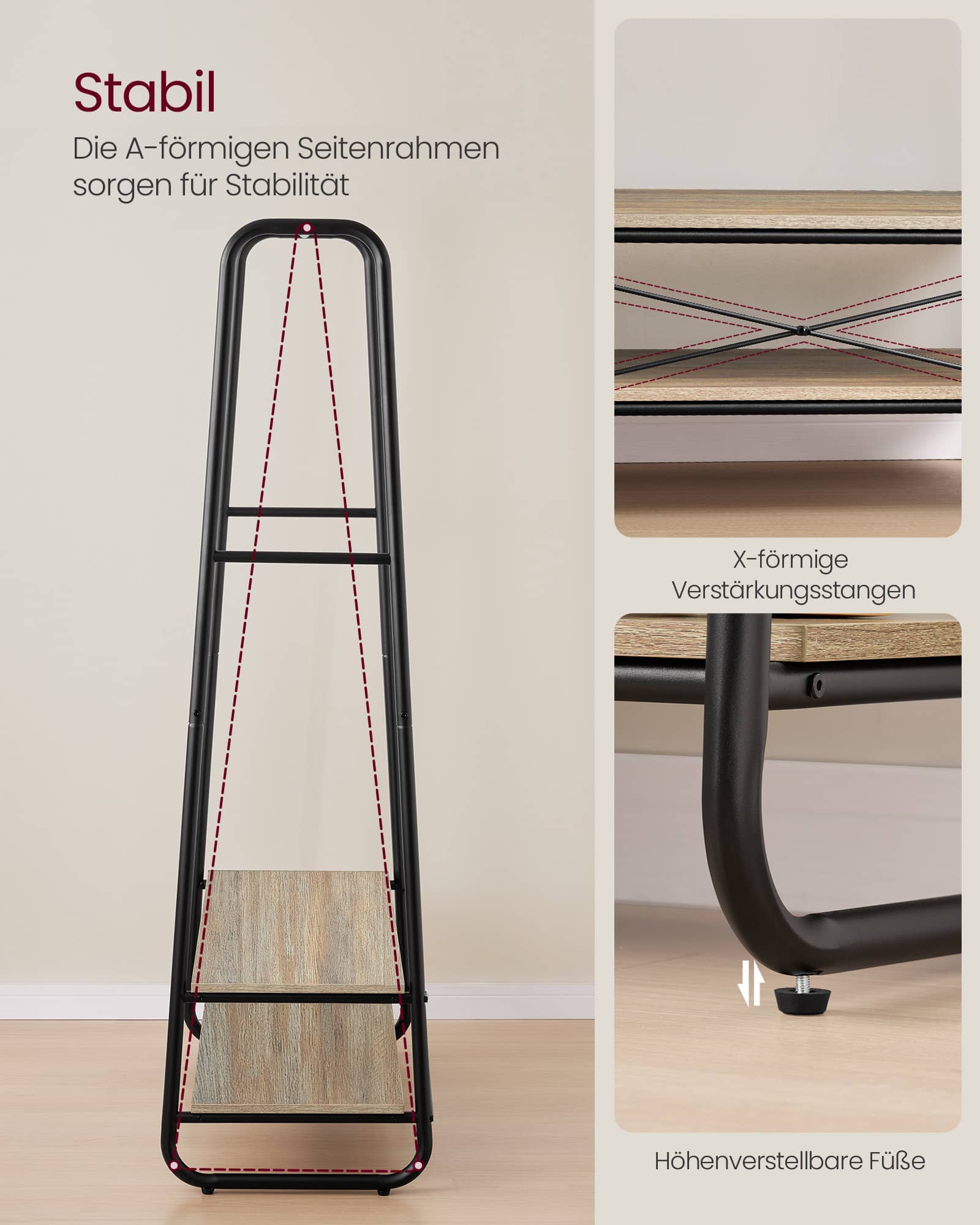 Kleiderständer mit 2 Ablagen türkisbraun-mattschwarz Kleiderständer mit 2 Ablagen türkisbraun-mattschwarz