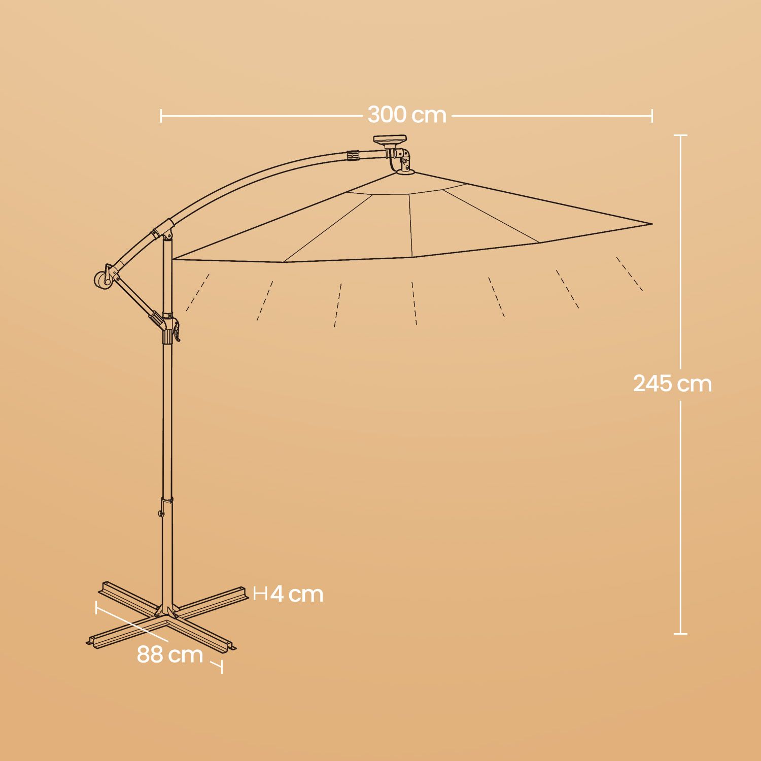 Sonnenschirm mit LED-Solar-Beleuchtung, Ampelschirm 300 cm d, 32 LED-Lämpchen Sonnenschirm mit LED-Solar-Beleuchtung, Ampelschirm 300 cm d, 32 LED-Lämpchen