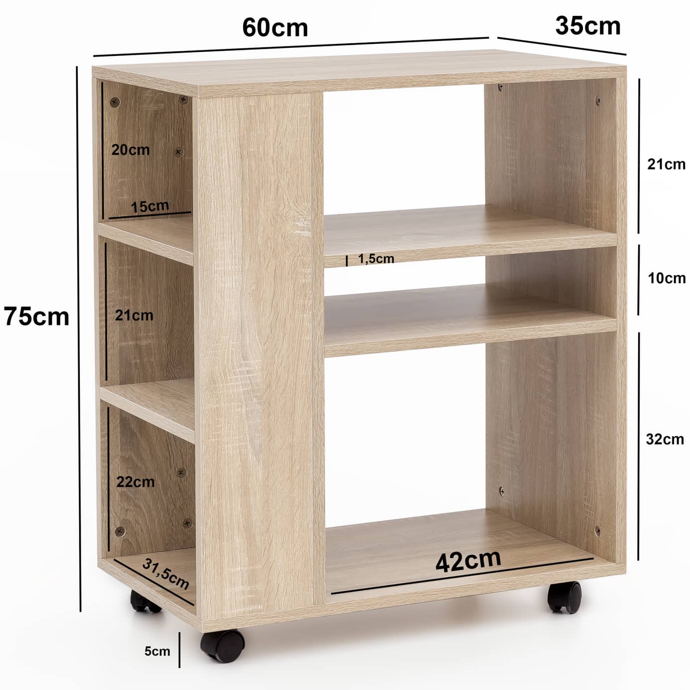 47464-WOHNLING-Regal-COUNT-60x35x75-cm-Sonoma-WL5_3 Regal WL5.695 Sonoma 60x35x75 cm Regalwagen mit Rollen Holz
