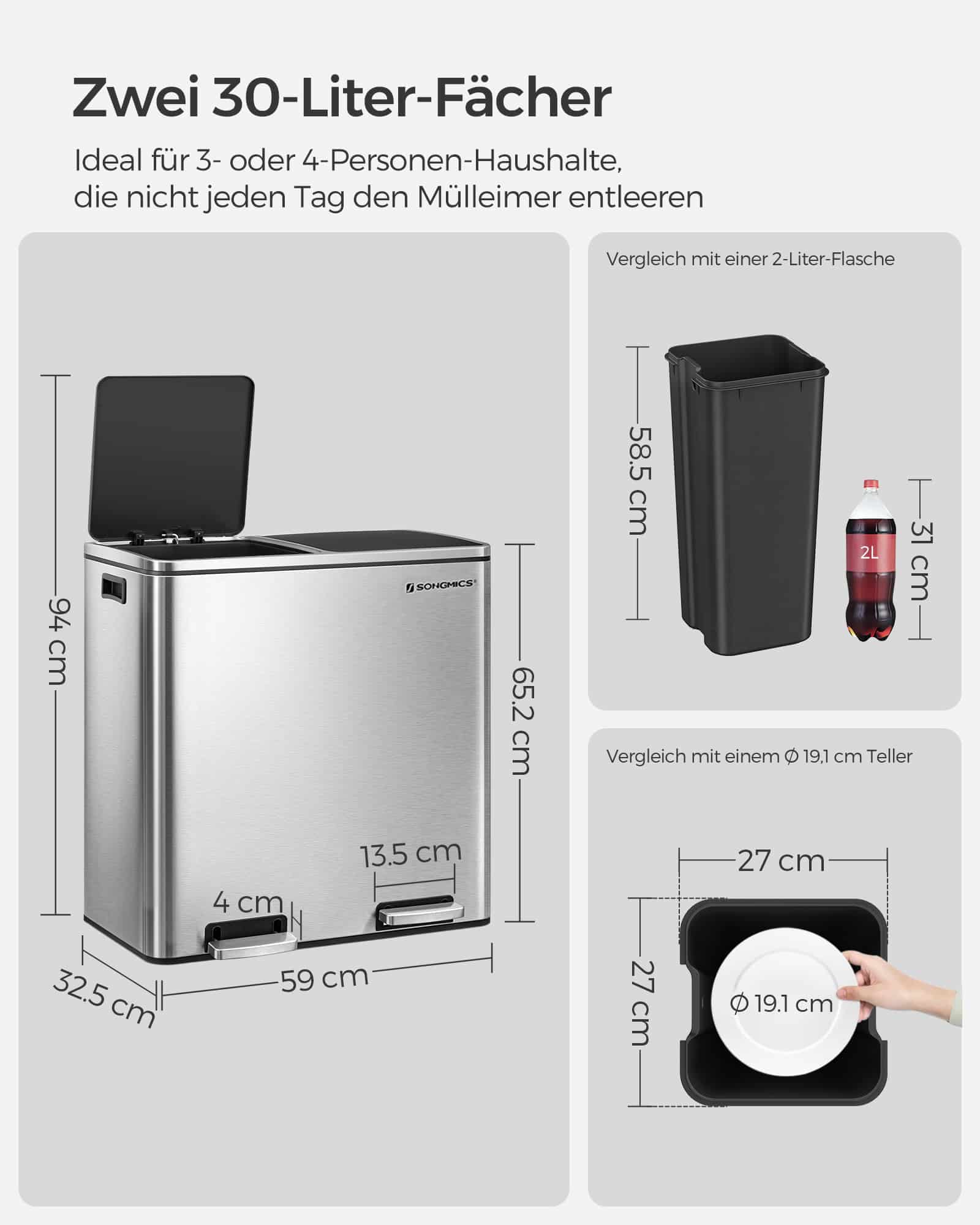 Mülltrenner 60 Liter ( 2 x 30 L)-B34LTB60NL Mülltrenner 60 Liter ( 2 x 30 L)-B34LTB60NL