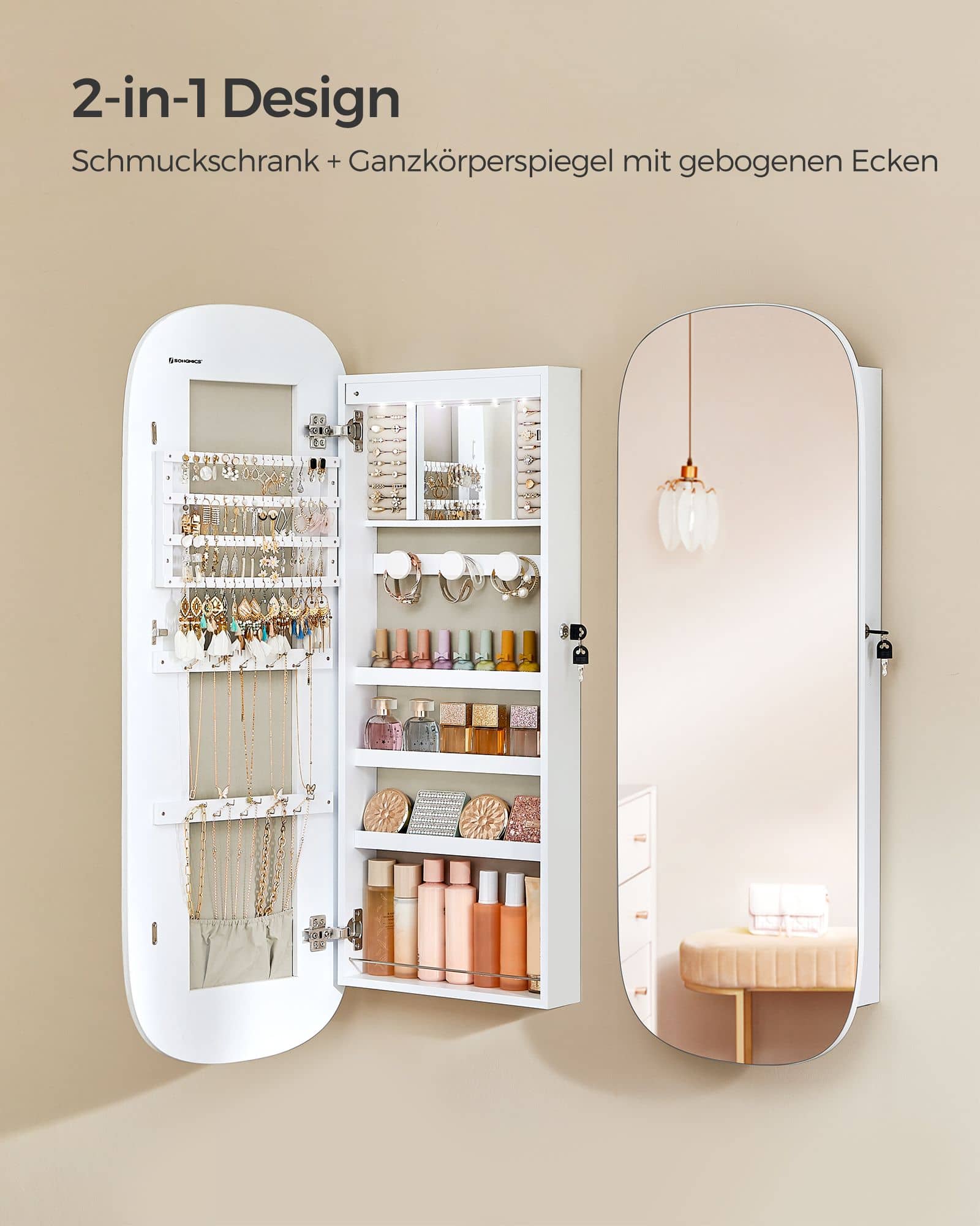 Wandschrank mit Spiegel Oberfläche in Weiß Wandschrank mit Spiegel Oberfläche in Weiß