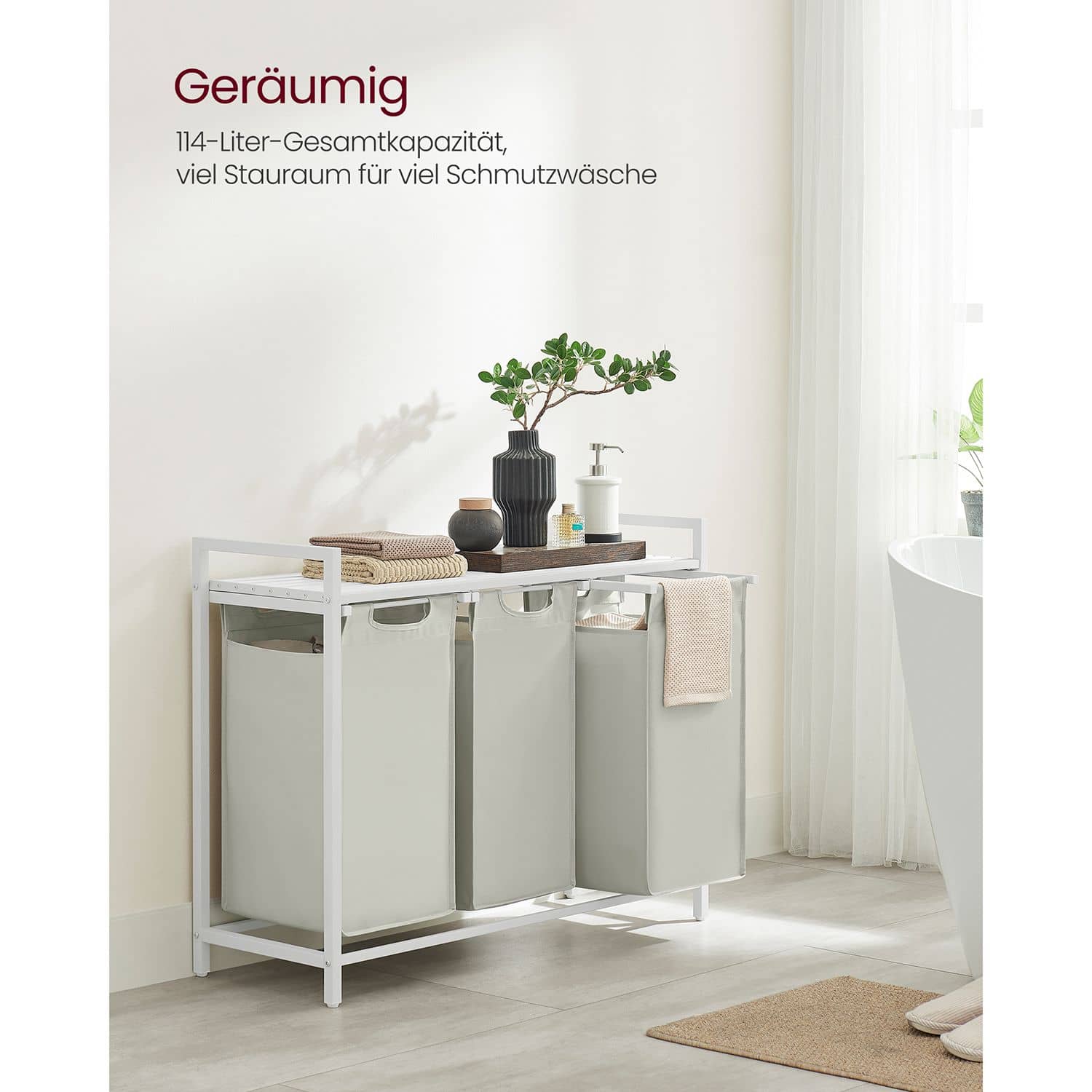 Wäschekorb 3 x 38 L mit 1 Ablage weiß-B34BLH301W01 Wäschekorb 3 x 38 L mit 1 Ablage weiß-B34BLH301W01