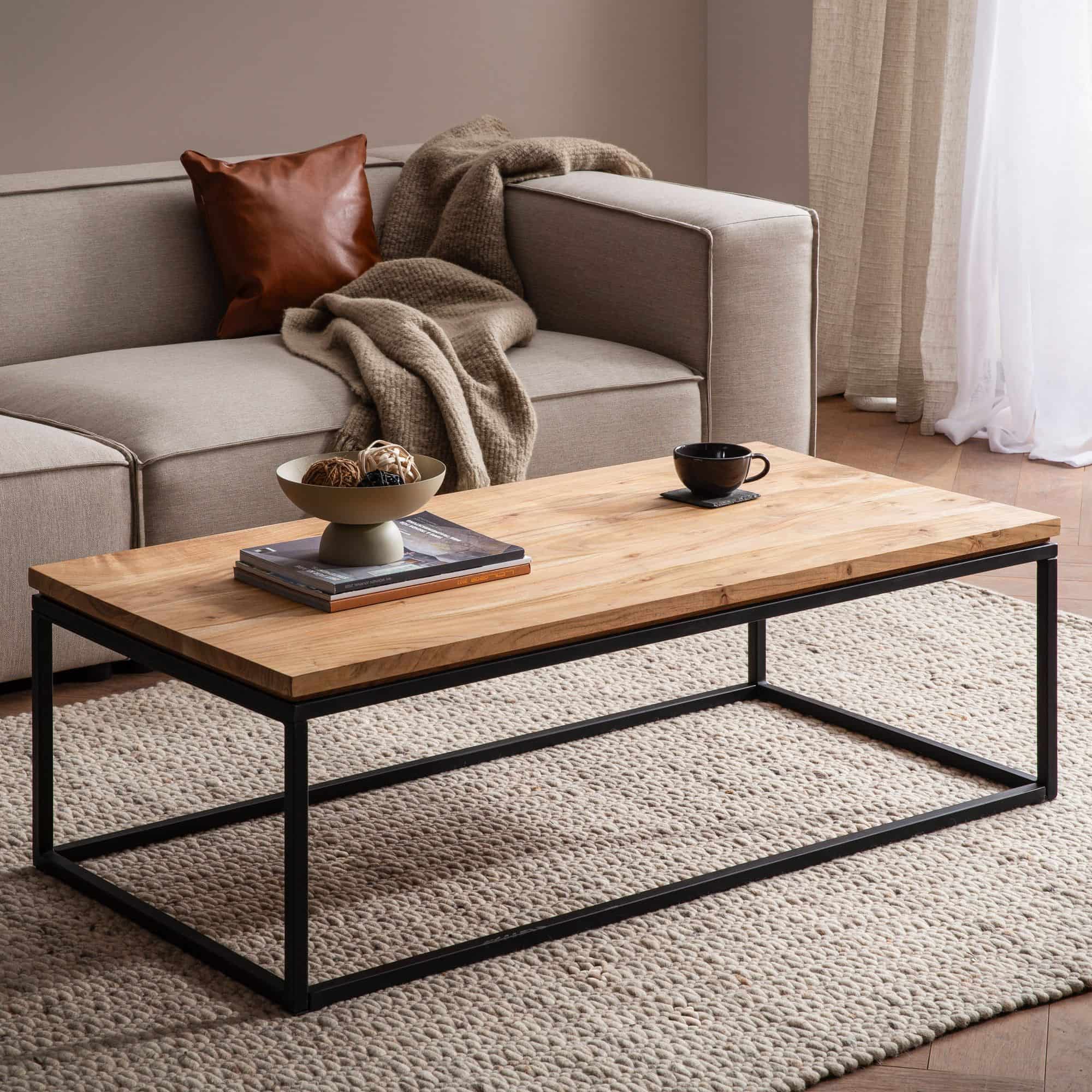 Couchtisch 120x60x40 cm Akazie Massivholz Metall Sofatisch Rechteckig Couchtisch 120x60x40 cm Akazie Massivholz Metall Sofatisch Rechteckig