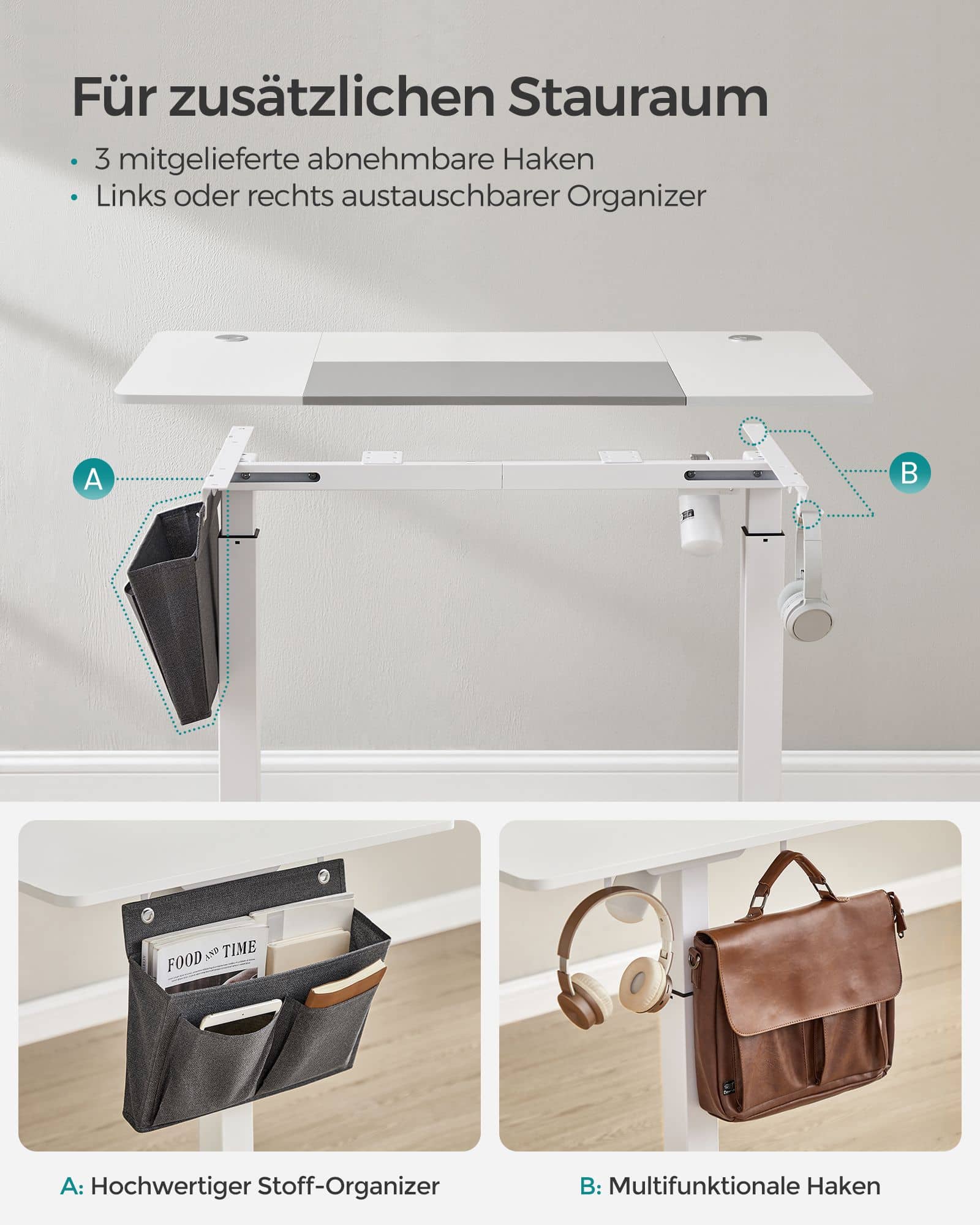 Höhenverstellbarer Schreibtisch elektrisch basisweiß-taubengrau-LSD015W02 Höhenverstellbarer Schreibtisch elektrisch basisweiß-taubengrau-LSD015W02