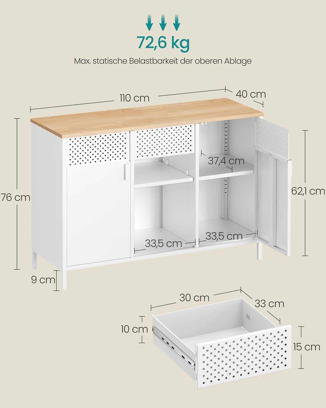 Metallschrank mit verstellbaren Böden und Magnetverschluss Metallschrank mit verstellbaren Böden und Magnetverschluss