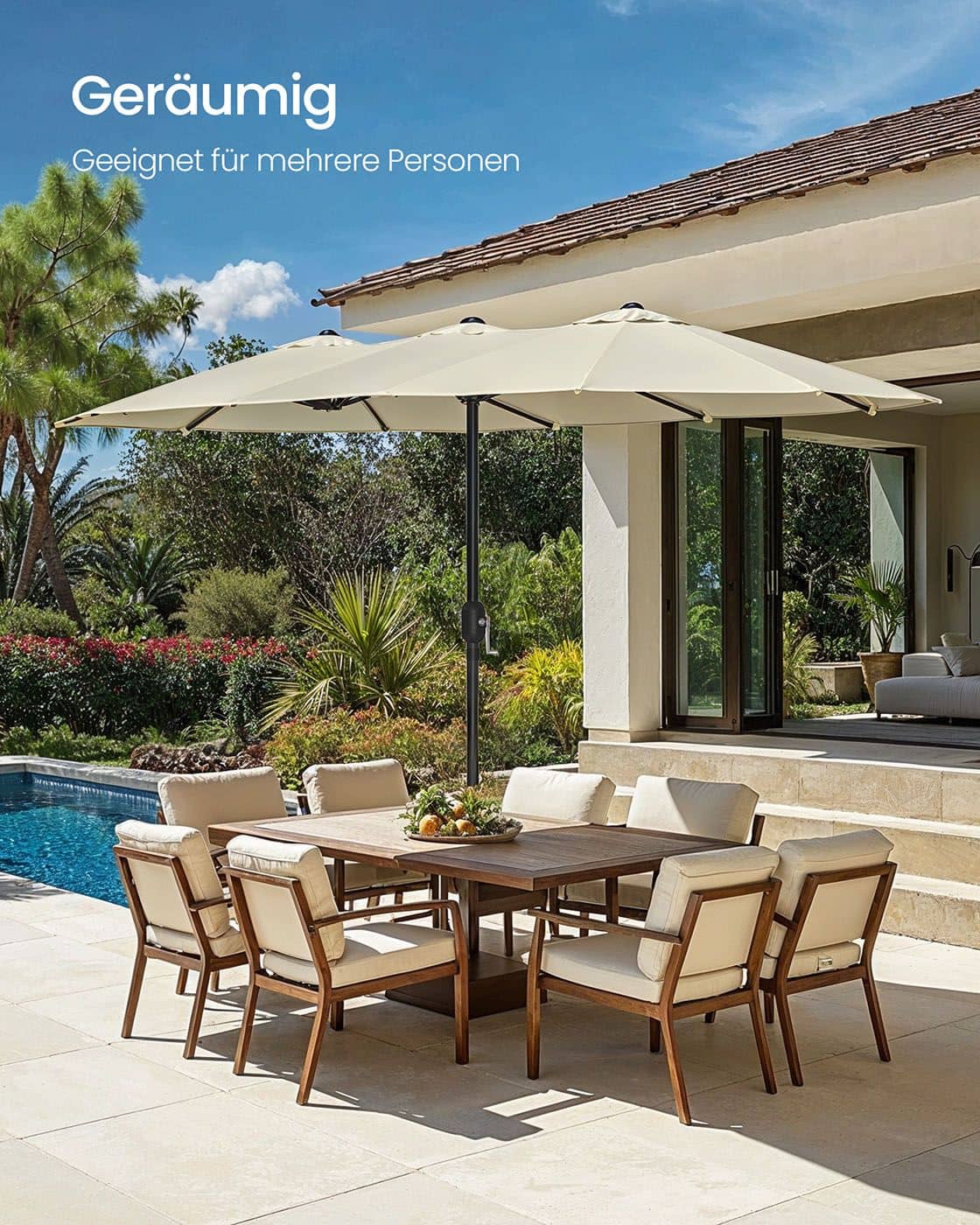 Doppelsonnenschirm 394 x 200 cm UPF 50+ ohne Ständer beige Doppelsonnenschirm 394 x 200 cm UPF 50+ ohne Ständer beige