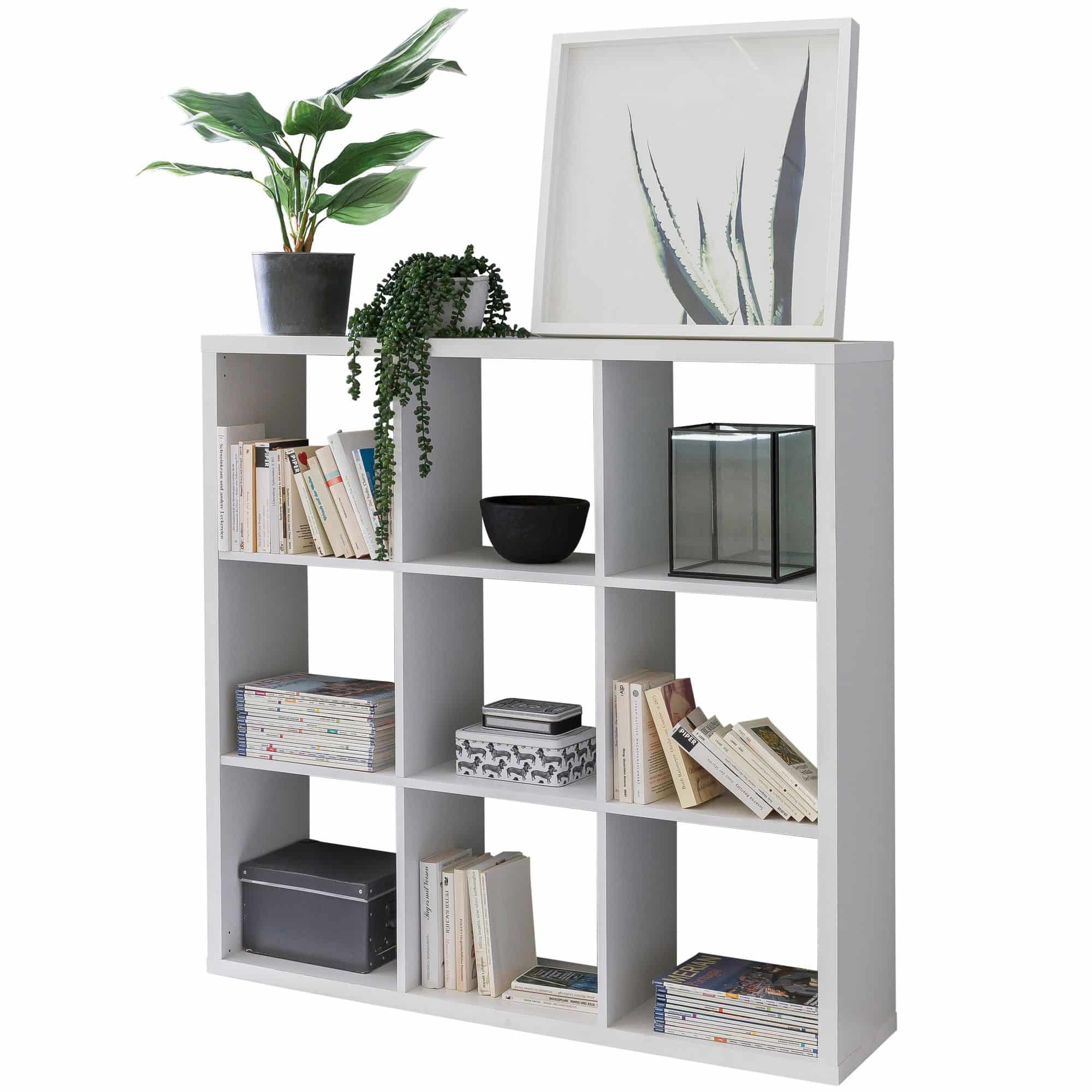 Würfelregal 112x29x112 cm Bücherregal mit 9 Fächern Weiß Standregal Holz Regal freistehend Würfelregal 112x29x112 cm Bücherregal mit 9 Fächern Weiß Standregal Holz Regal freistehend