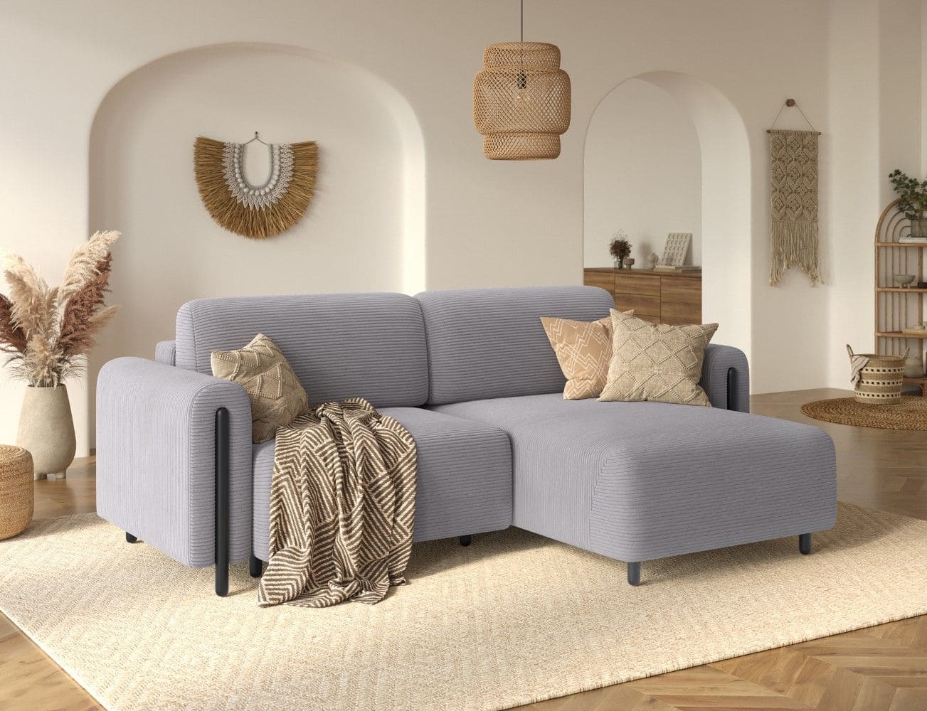 Ecksofa Acossta Jarrell Breitcord Grau mit Schlaffunktion