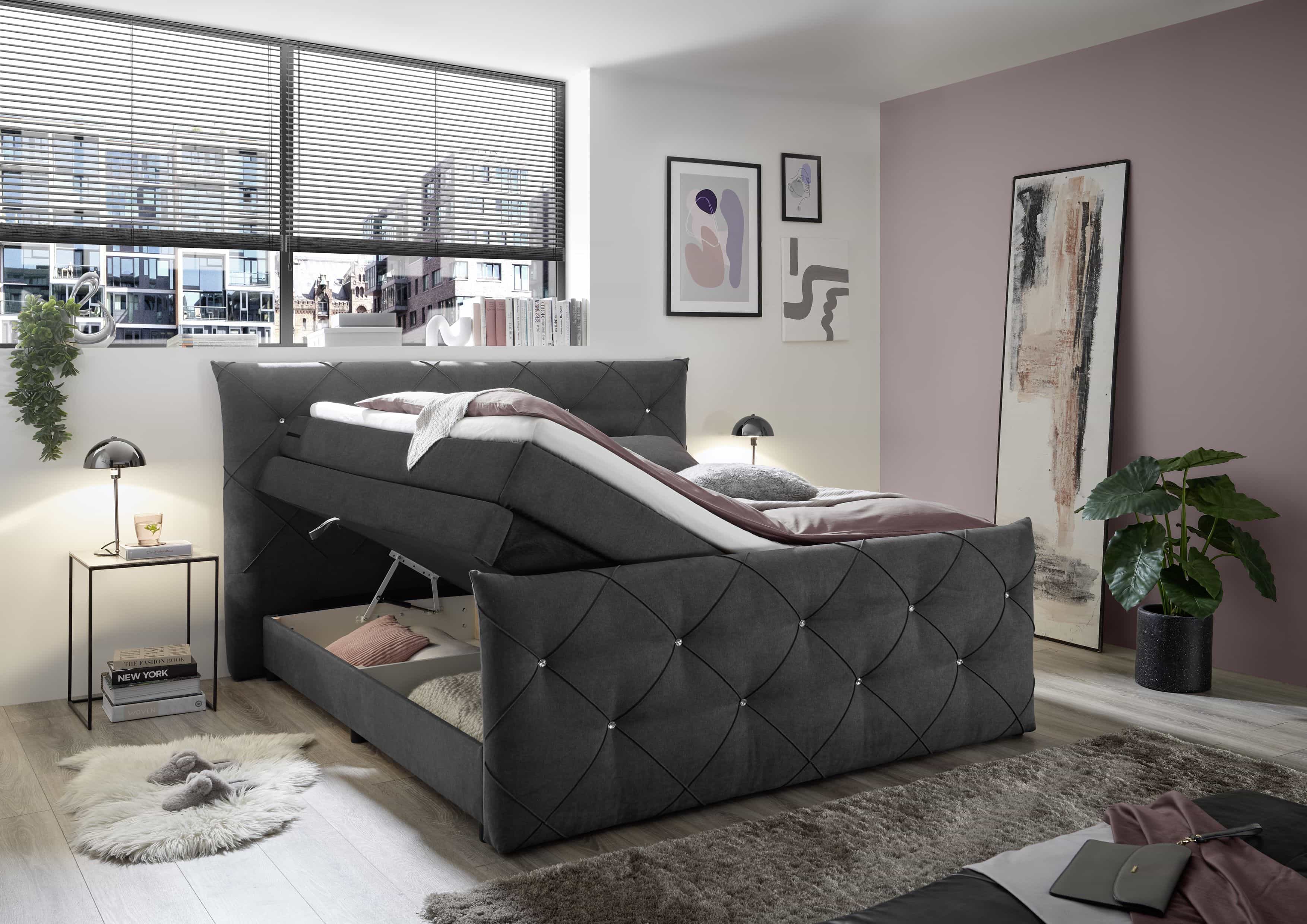 Villano Boxspringbett 180 x 200 cm inkl. Gel-Topper - anthrazit Villano Boxspringbett 180 x 200 cm inkl. Gel-Topper - anthrazit