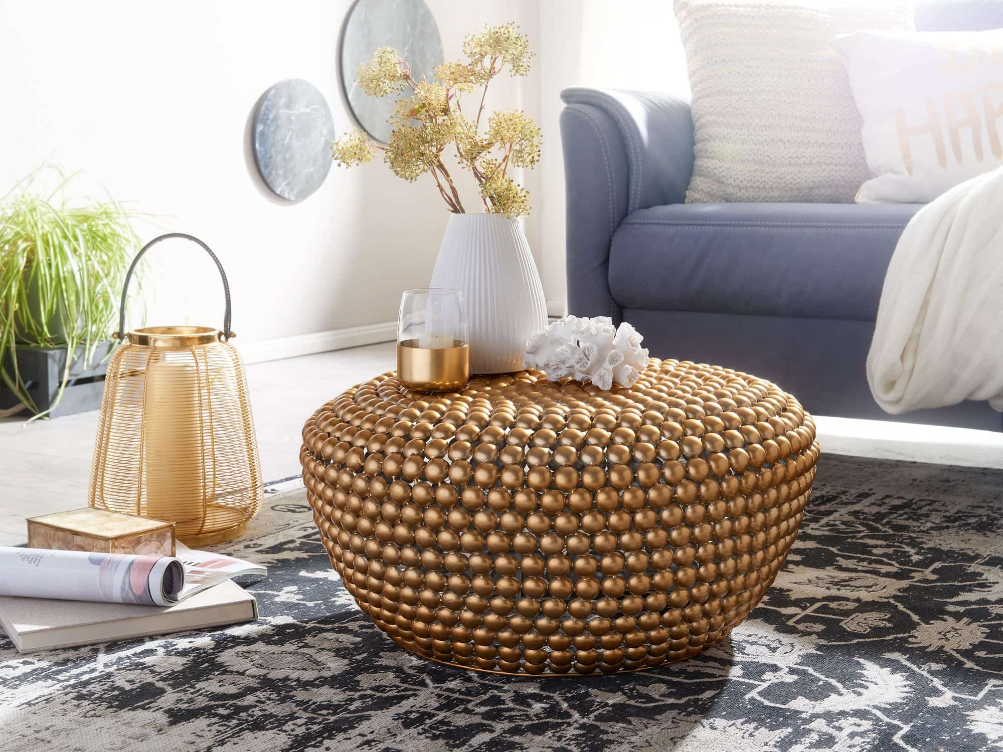 Couchtisch Aluminium Gold 60x60x30 cm Wohnzimmertisch Metall Rund Couchtisch Aluminium Gold 60x60x30 cm Wohnzimmertisch Metall Rund