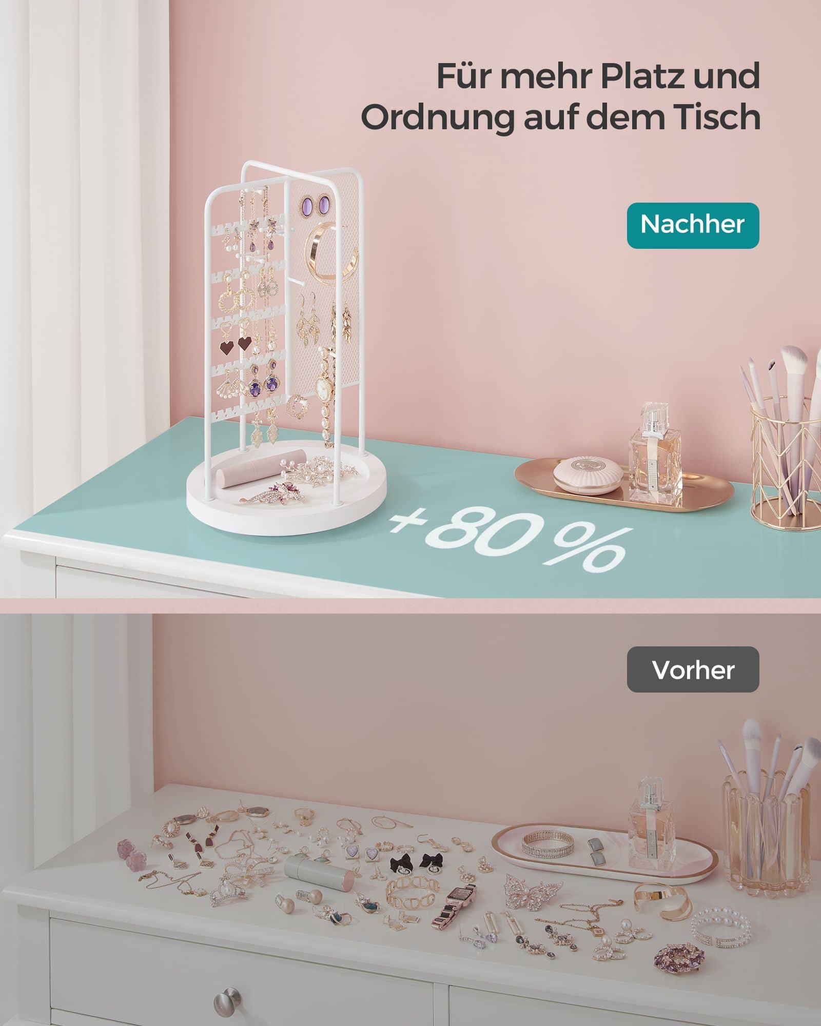 Schmuckhalter mit Metallrahmen drehbar Geschenkidee weiß Schmuckhalter mit Metallrahmen drehbar Geschenkidee weiß