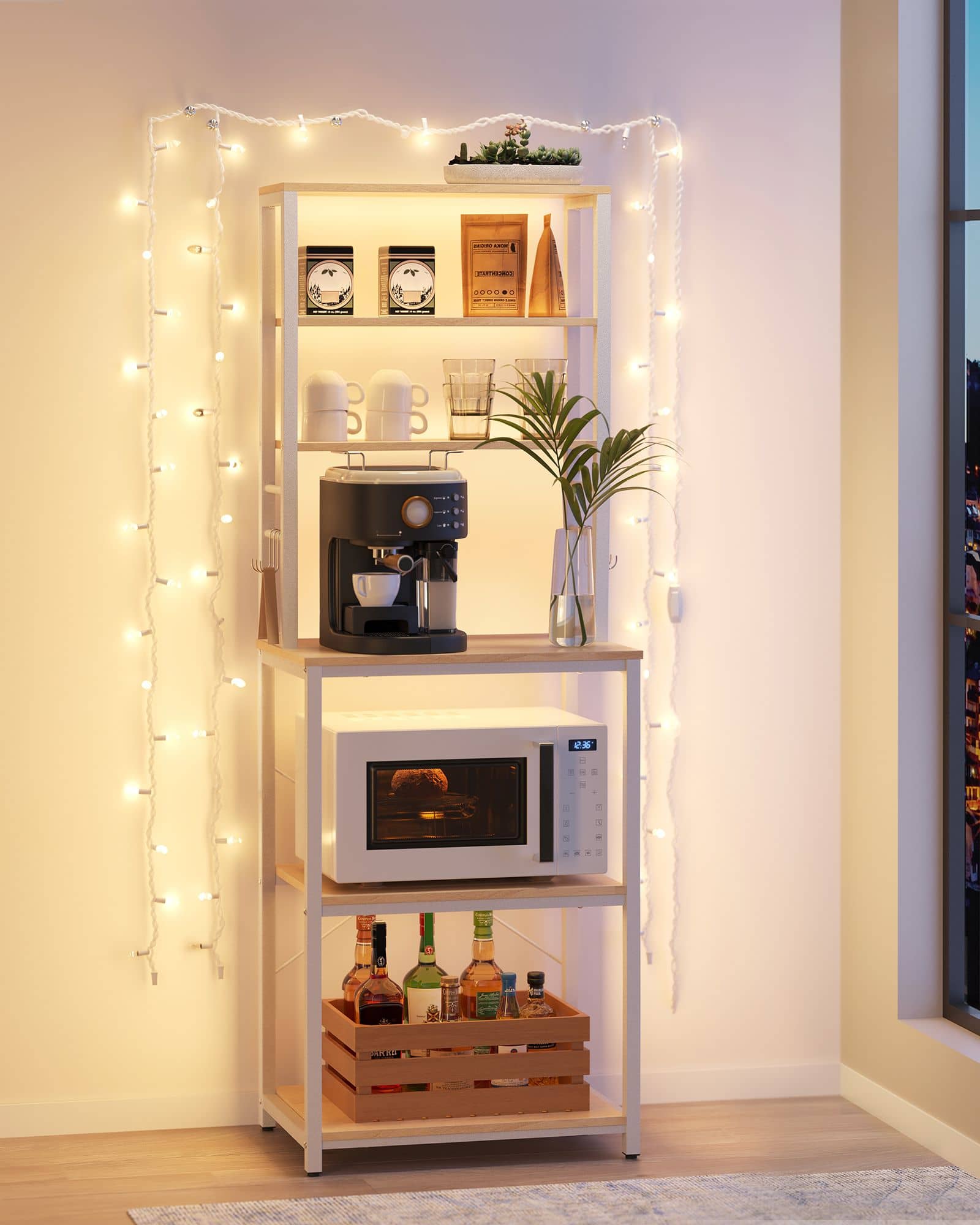 VASAGLE Küchenregal mit 6 Ablagen und Haken, eichenfarben-weiß VASAGLE Küchenregal mit 6 Ablagen und Haken, eichenfarben-weiß