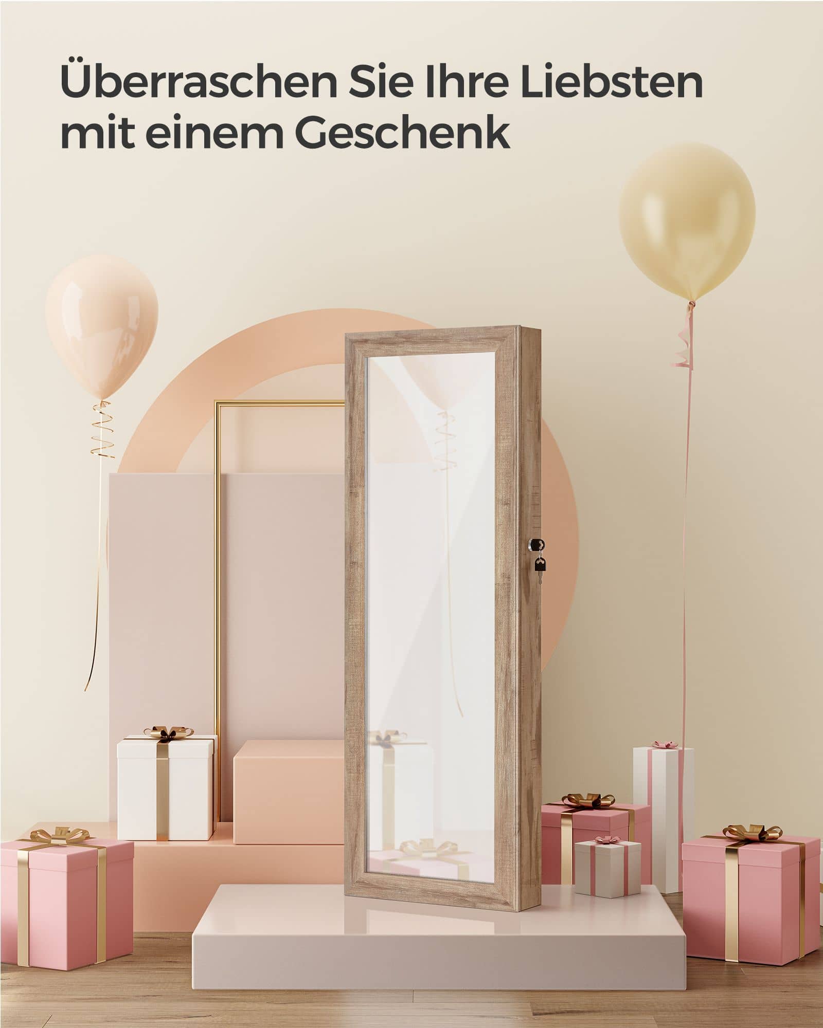 Schmuckschrank 120 cm hoch mit beleuchtetem Innenspiegel eichenbraun Schmuckschrank 120 cm hoch mit beleuchtetem Innenspiegel eichenbraun