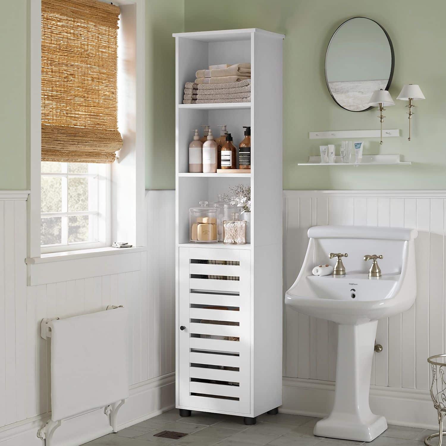 Hochschrank fürs Badezimmer, Badregal stehend, hoher Badezimmerschrank Hochschrank fürs Badezimmer, Badregal stehend, hoher Badezimmerschrank