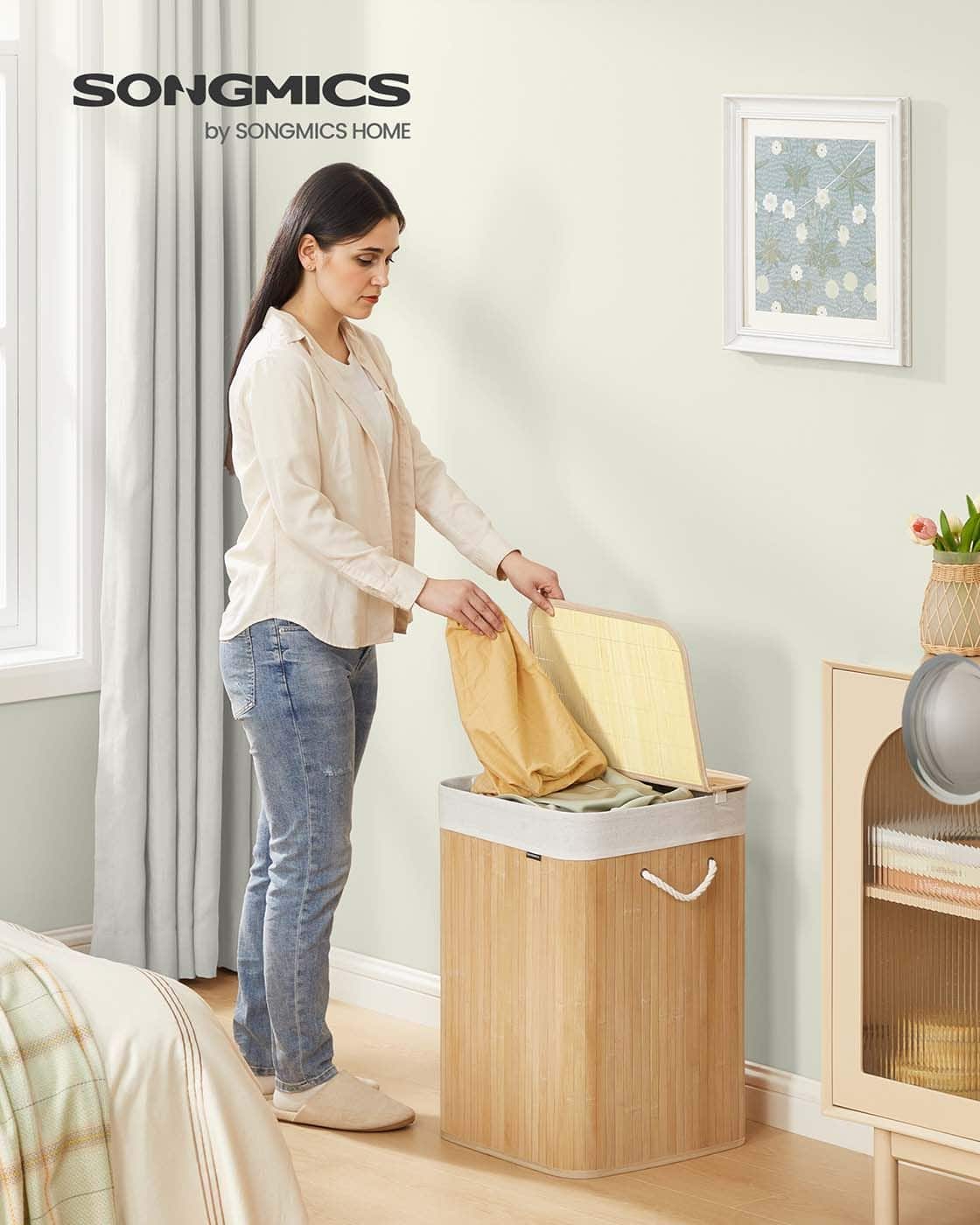 Wäschekorb aus Bambus mit Deckel und Griffen Naturfarben Wäschekorb aus Bambus mit Deckel und Griffen Naturfarben