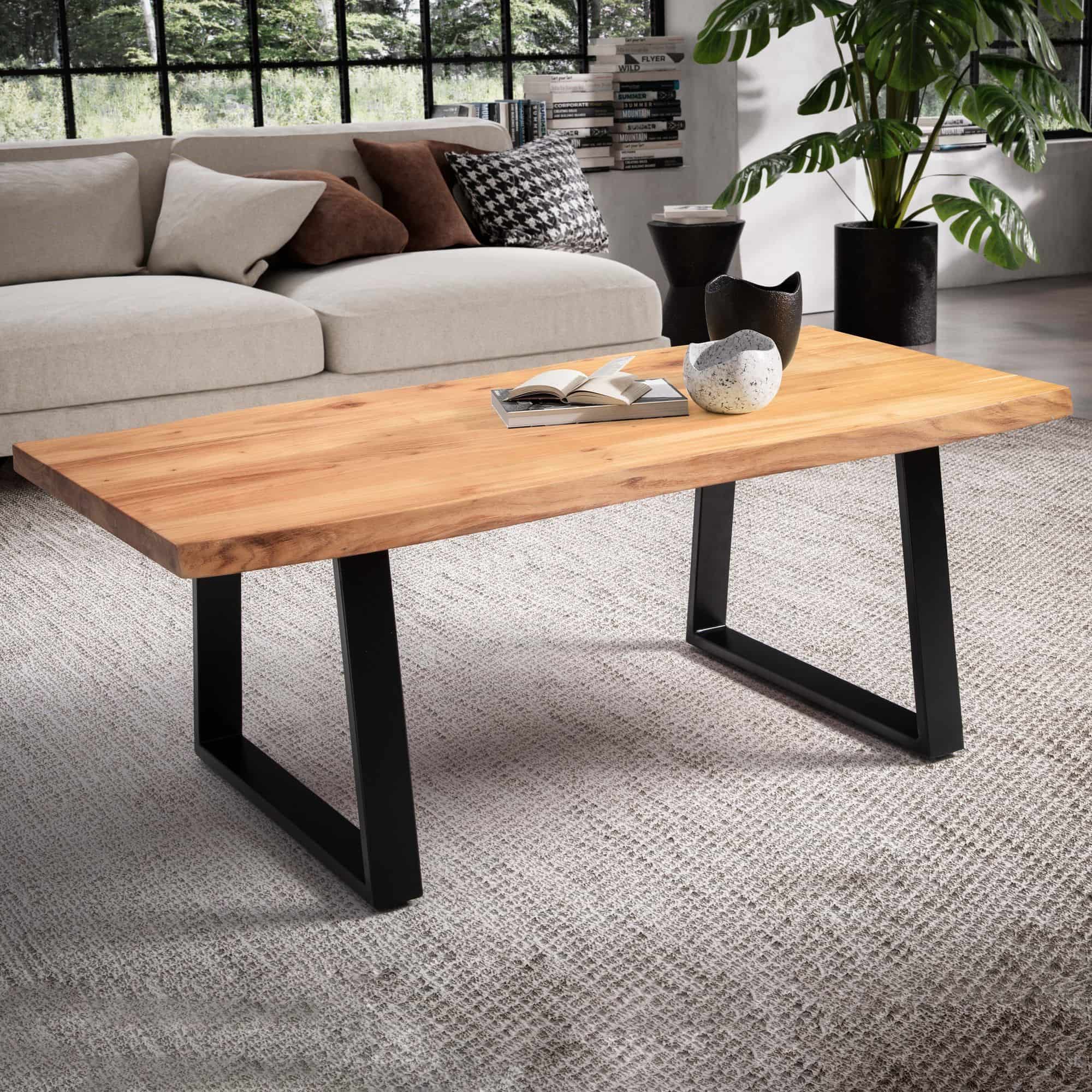 Couchtisch 120x60x46 cm Akazie Massivholz / Metall Baumkante Couchtisch 120x60x46 cm Akazie Massivholz / Metall Baumkante