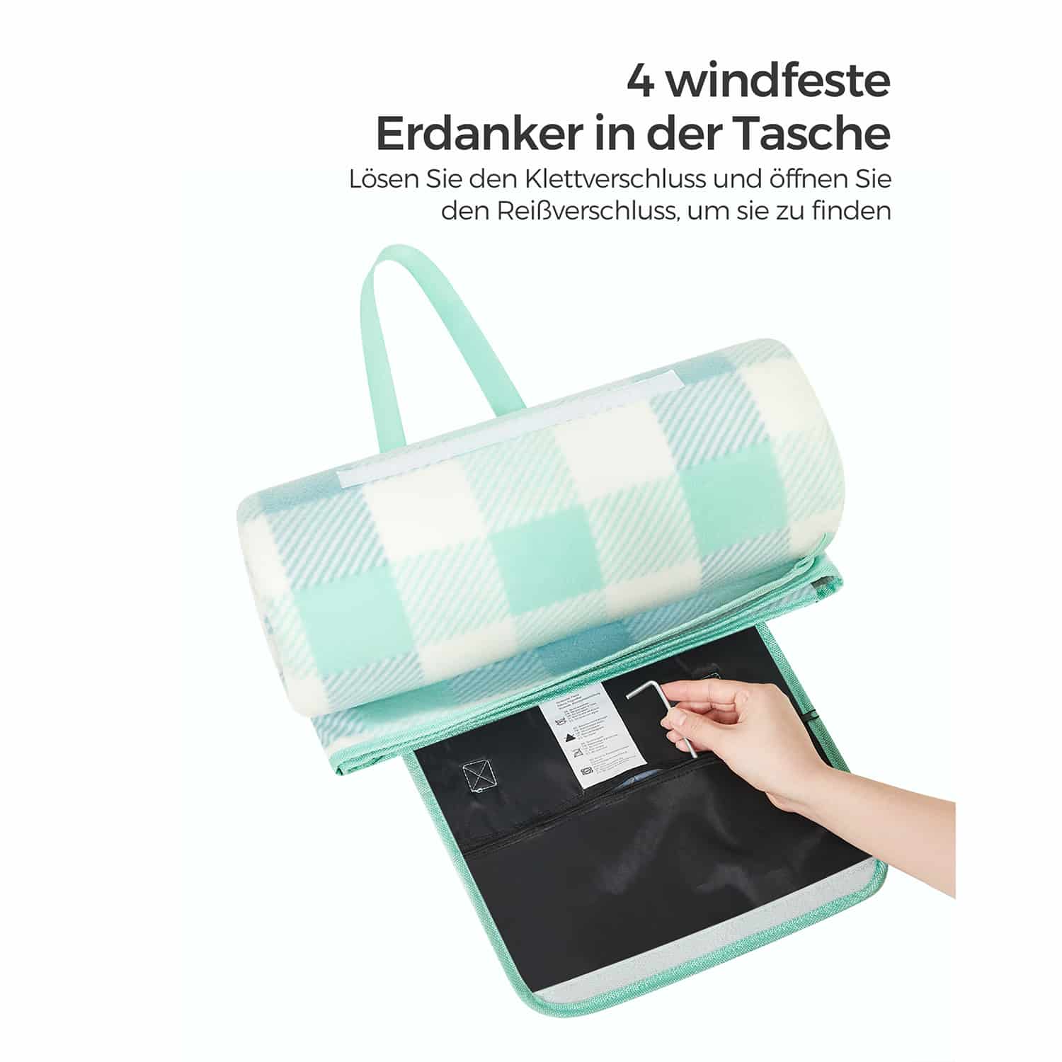Picknickdecke 300 x 200 cm wasserdicht grün-weiß-GCM012W03 Picknickdecke 300 x 200 cm wasserdicht grün-weiß-GCM012W03