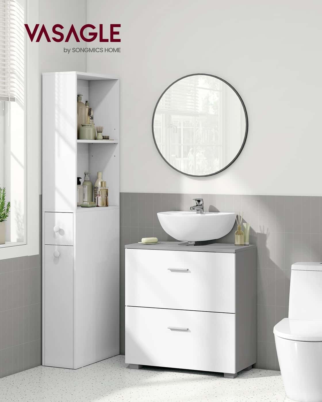 Kollektion - Waschbeckenunterschrank 30 x 60 x 63,8 cm mit 2 großen Schubladen Taubengrau-wolkenweiß