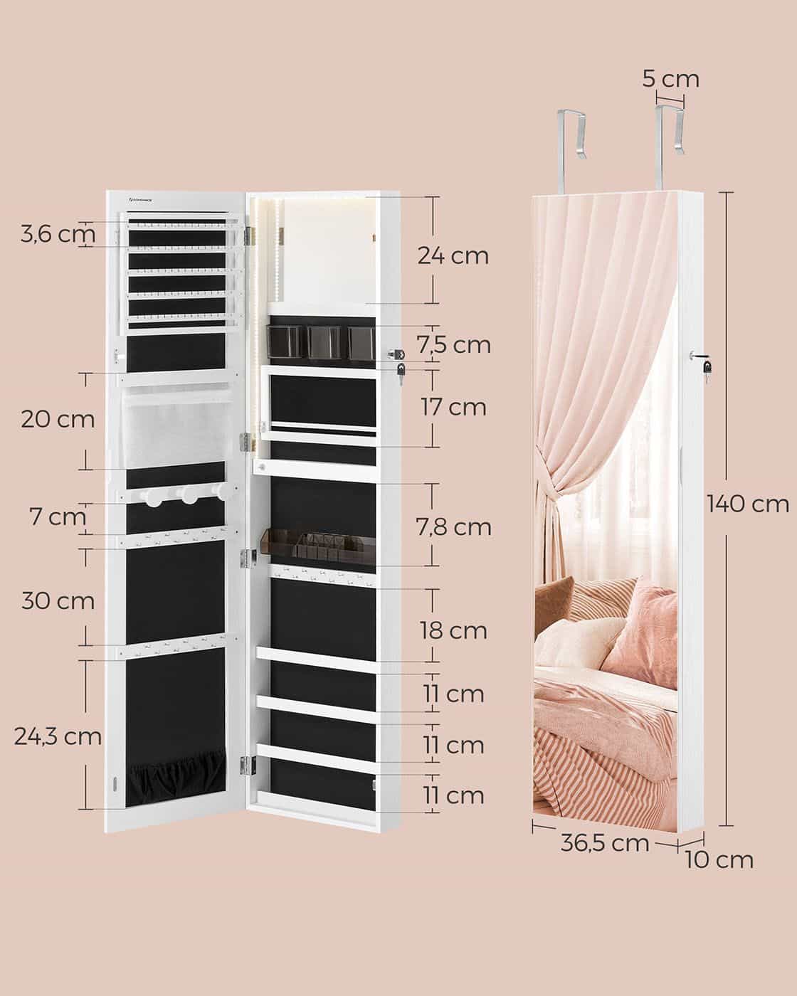 Schmuckschrank 140 cm hoch mit Innenspiegel wolkenweiß Schmuckschrank 140 cm hoch mit Innenspiegel wolkenweiß