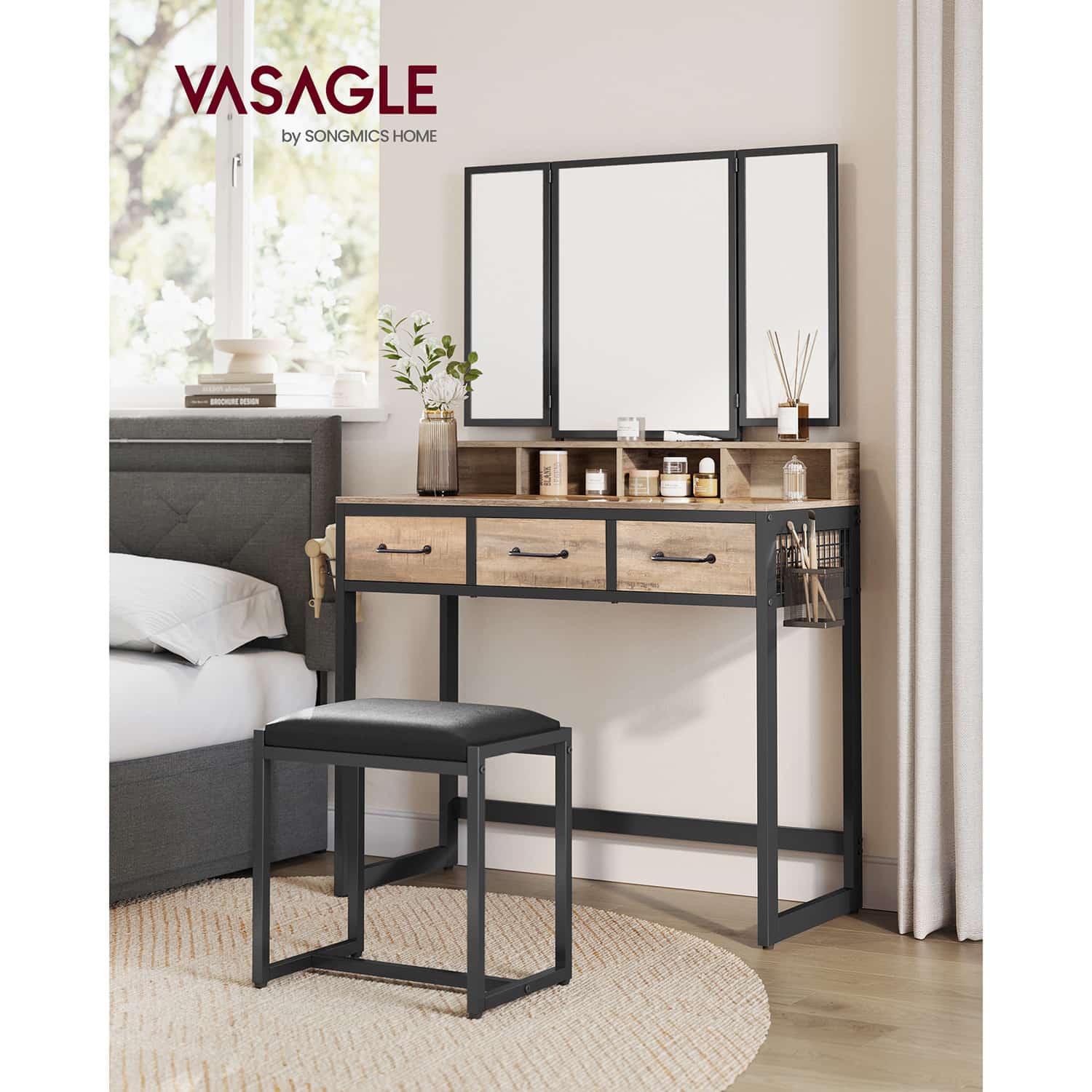 Schminktisch mit Hocker und Spiegel-B34RVT004B50 Schminktisch mit Hocker und Spiegel-B34RVT004B50