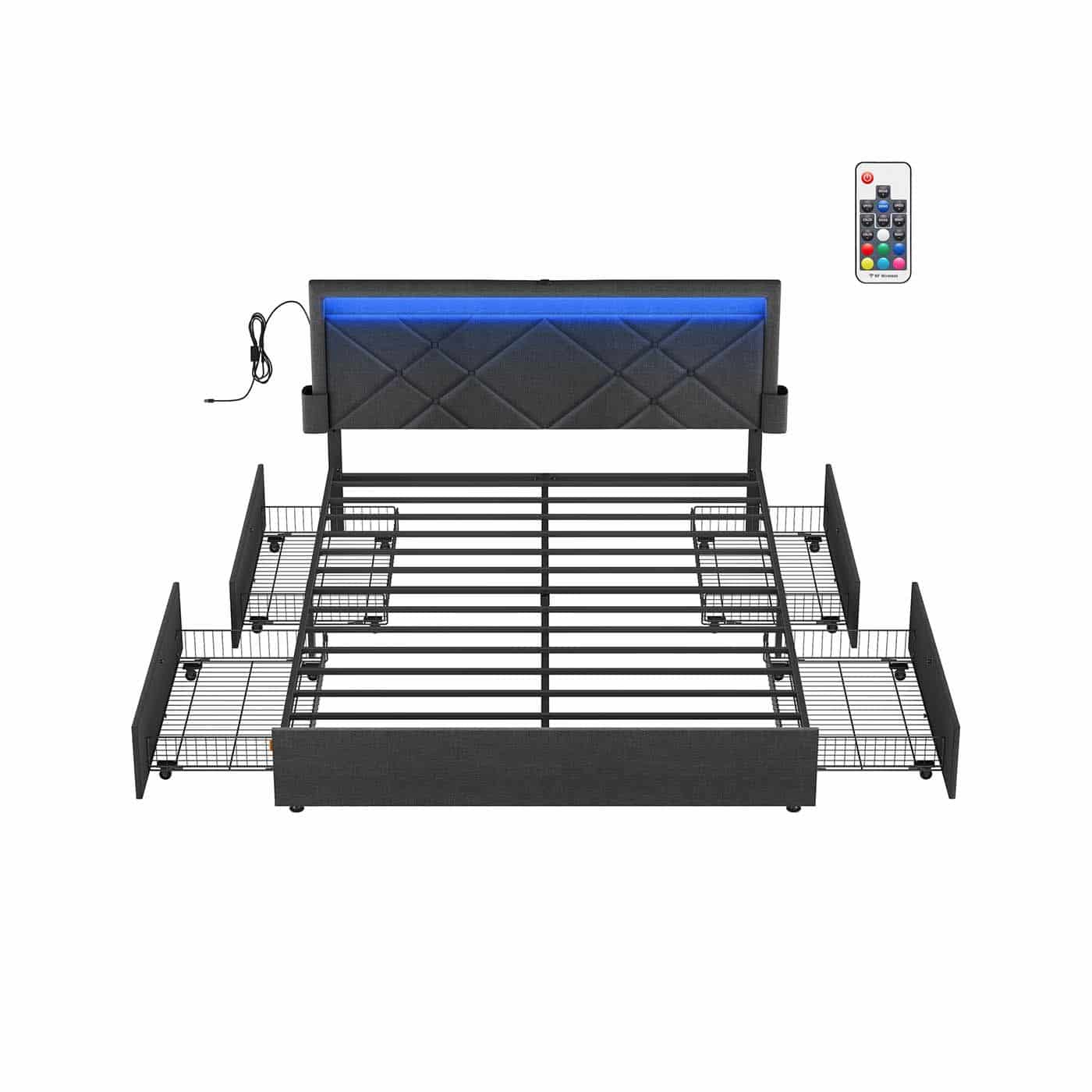 Doppelbettgestell 160 x 200 cm mit LED und 4 Schubladen und Ladestation Doppelbettgestell 160 x 200 cm mit LED und 4 Schubladen und Ladestation