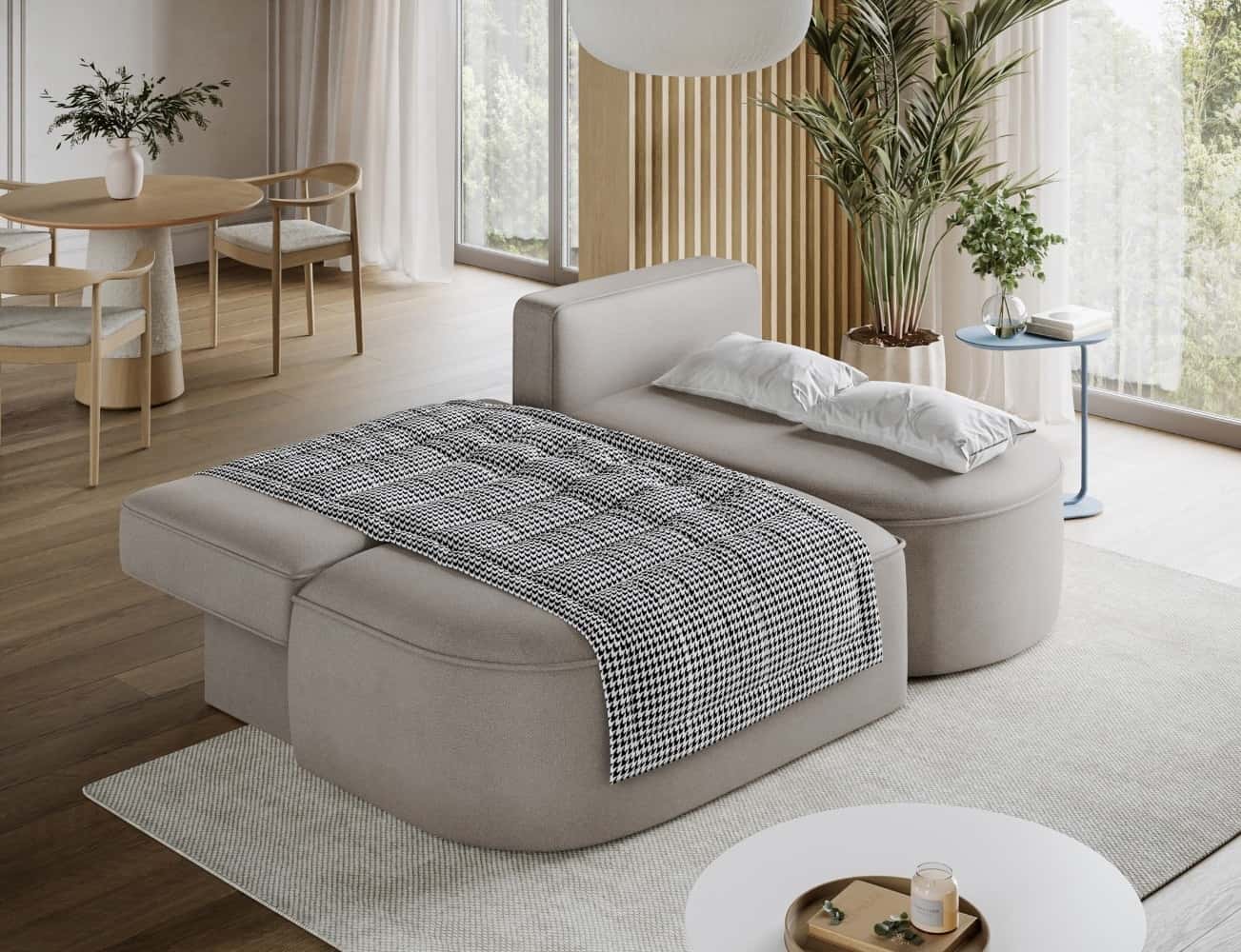 Ecksofa Livosa Beige mit Schlaffunktion & Bettkasten | Eltap | Sola