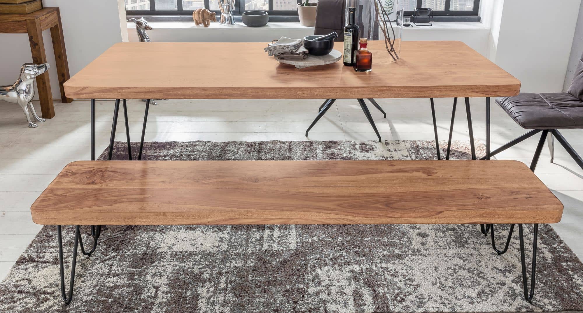 38505-WOHNLING-Esszimmer-Sitzbank-BAGLI-Massiv-Ho_4 Esszimmer Sitzbank BAGLI Massiv-Holz Akazie 160 x 45 x 40 cm Holz-Bank Natur-Produkt Küchenbank im Landhaus-Stil