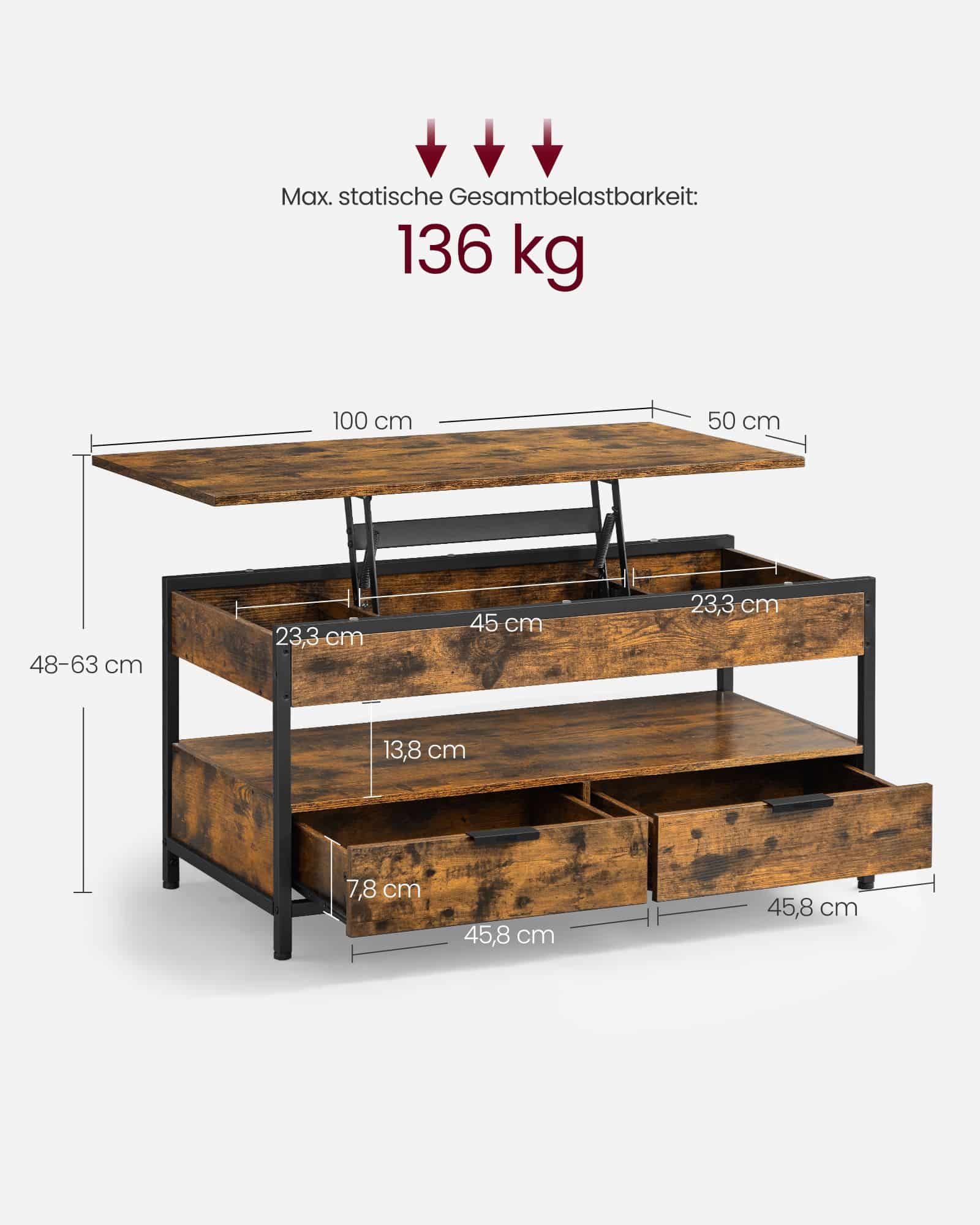 Couchtisch mit Schubladen vintagebraun-tintenschwarz Couchtisch mit Schubladen vintagebraun-tintenschwarz