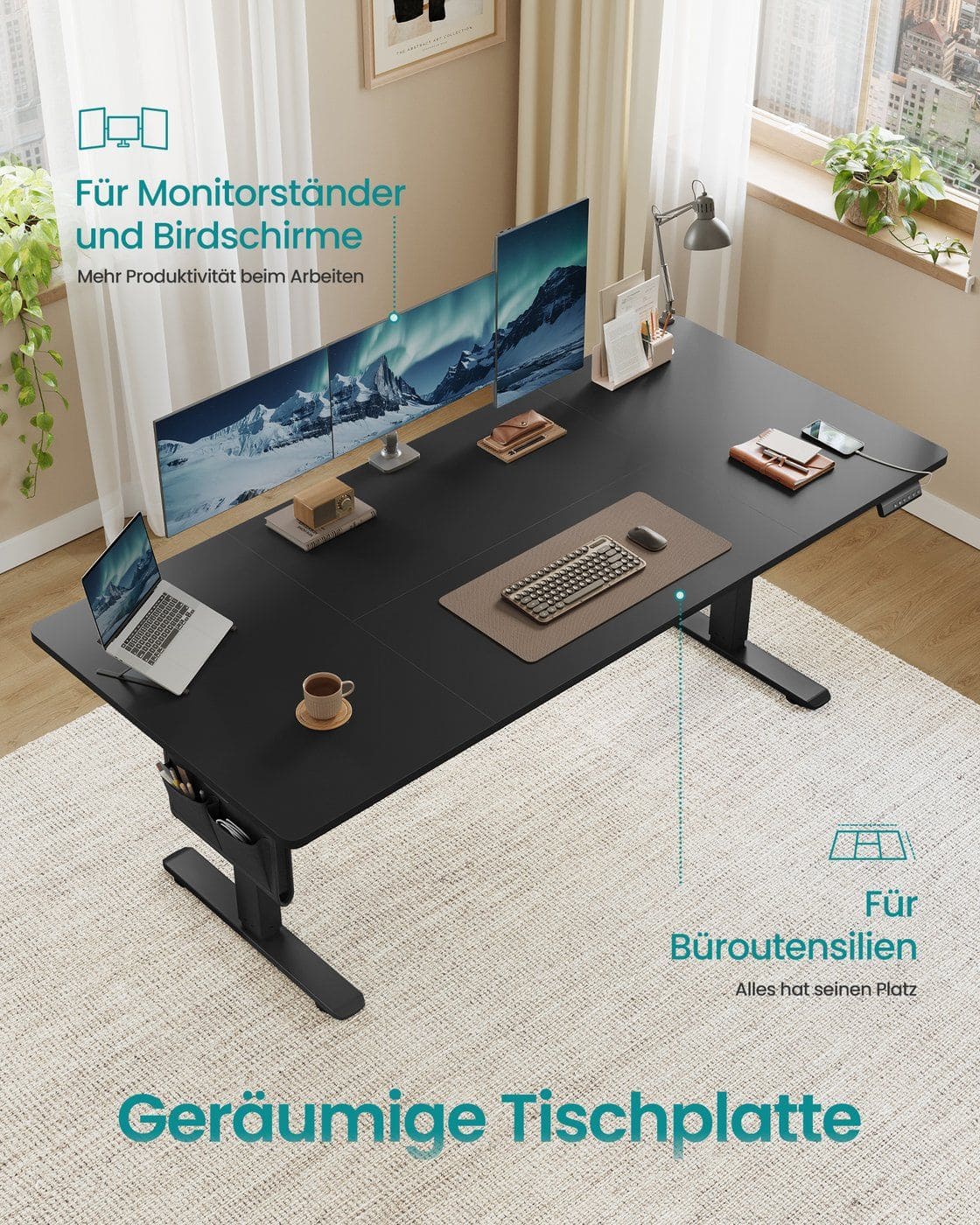 Höhenverstellbarer Schreibtisch elektrisch 180 x 80 cm tintenschwarz Höhenverstellbarer Schreibtisch elektrisch 180 x 80 cm tintenschwarz