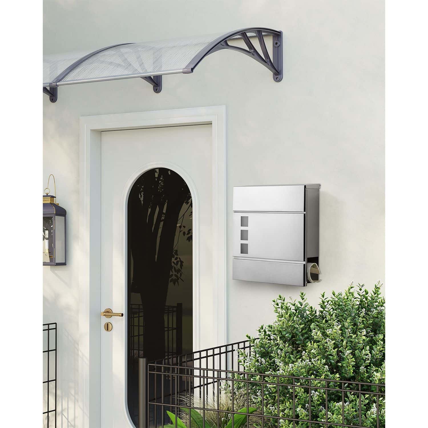 Wandbriefkasten mit Zeitungsfach silbern