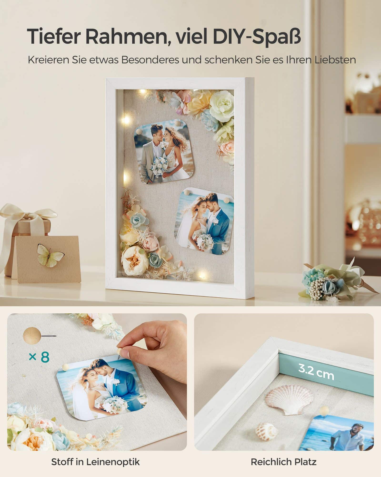 Fotorahmen zum Befüllen 2er Set mit Wandhaken vintageweiß Fotorahmen zum Befüllen 2er Set mit Wandhaken vintageweiß