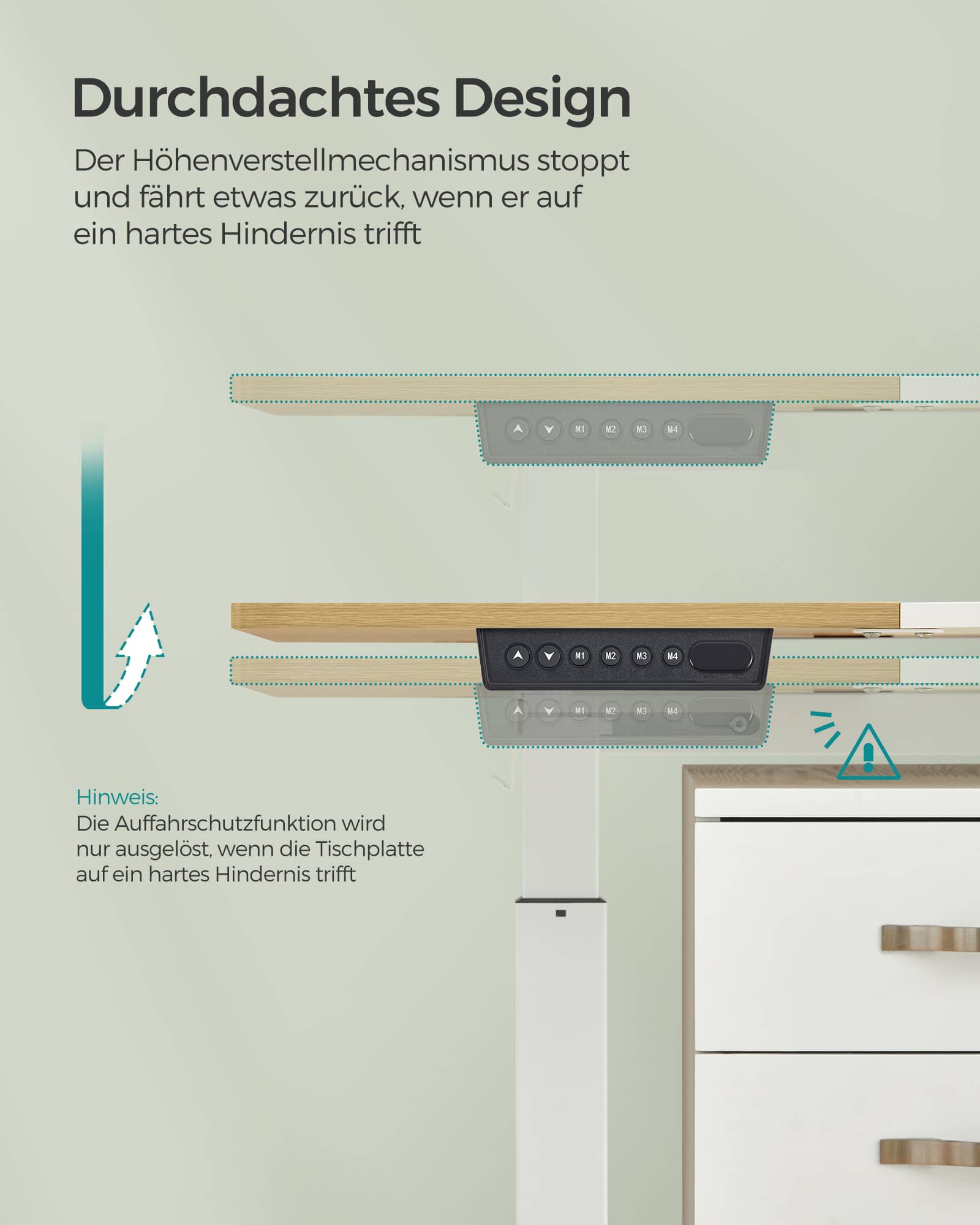 Höhenverstellbarer Schreibtisch elektrisch pastellgelb-basisweiß Höhenverstellbarer Schreibtisch elektrisch pastellgelb-basisweiß