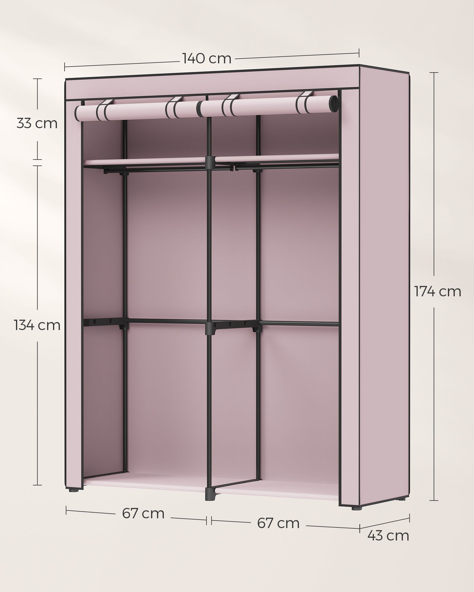 Kleiderschrank mit 2 Kleiderstangen faltbar lavendellila-RYG002P02 Kleiderschrank mit 2 Kleiderstangen faltbar lavendellila-RYG002P02