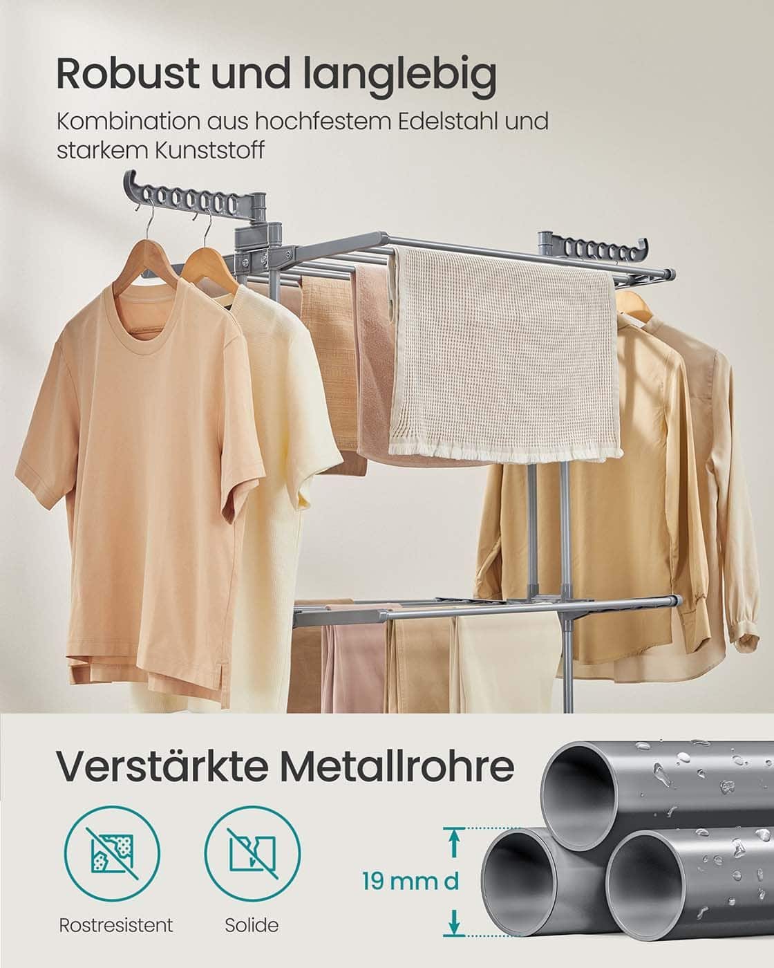 Wäscheständer mit 4 Ebenen 63,5 x 128 x 173 cm taubengrau Wäscheständer mit 4 Ebenen 63,5 x 128 x 173 cm taubengrau