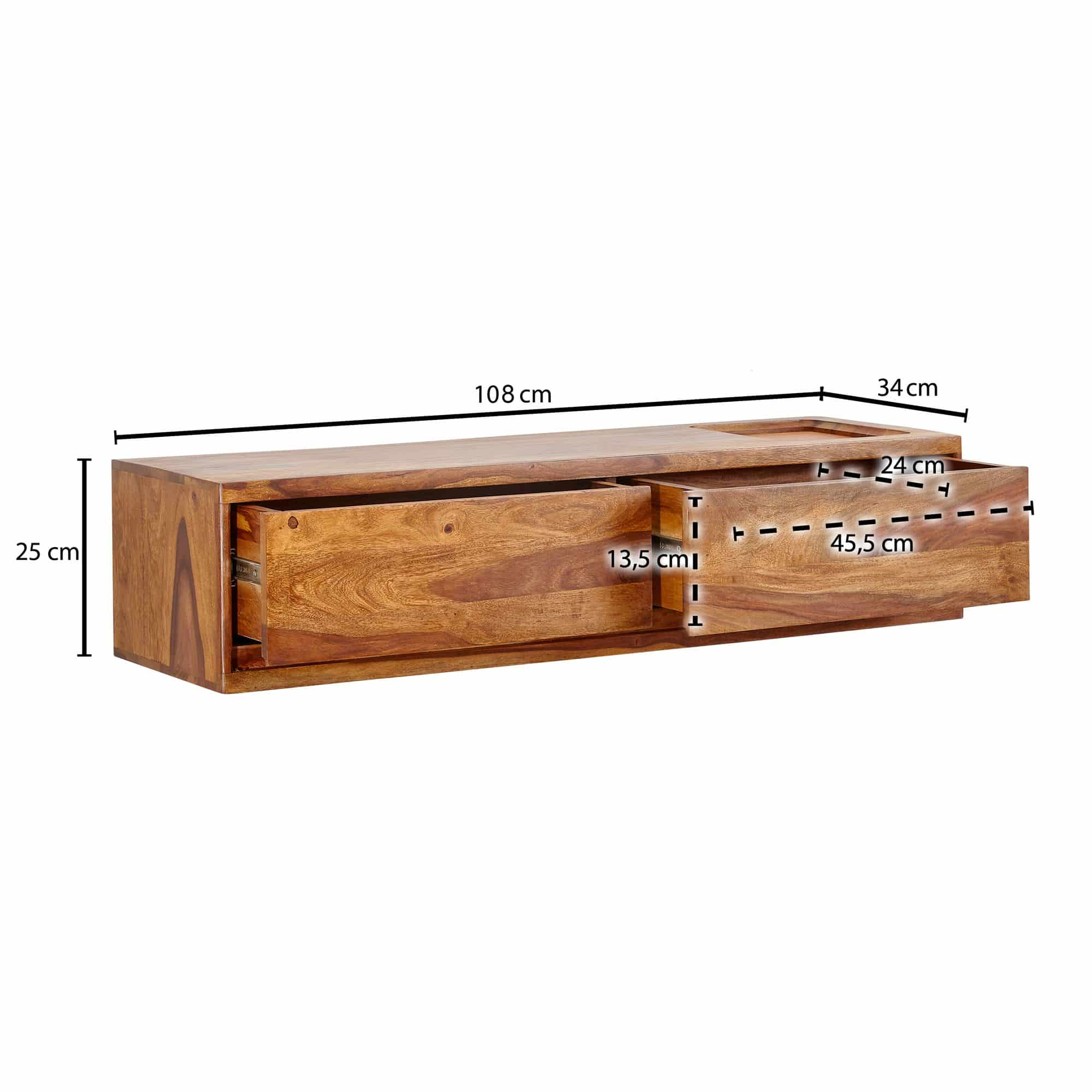 64633-Wohnling-TV-Wandboard-108x35x25-cm-Sheesham-WL6-568-WL6-568_8 Lowboard Hängend Sheesham Massivholz 108x25x34 cm TV-Schrank Braun