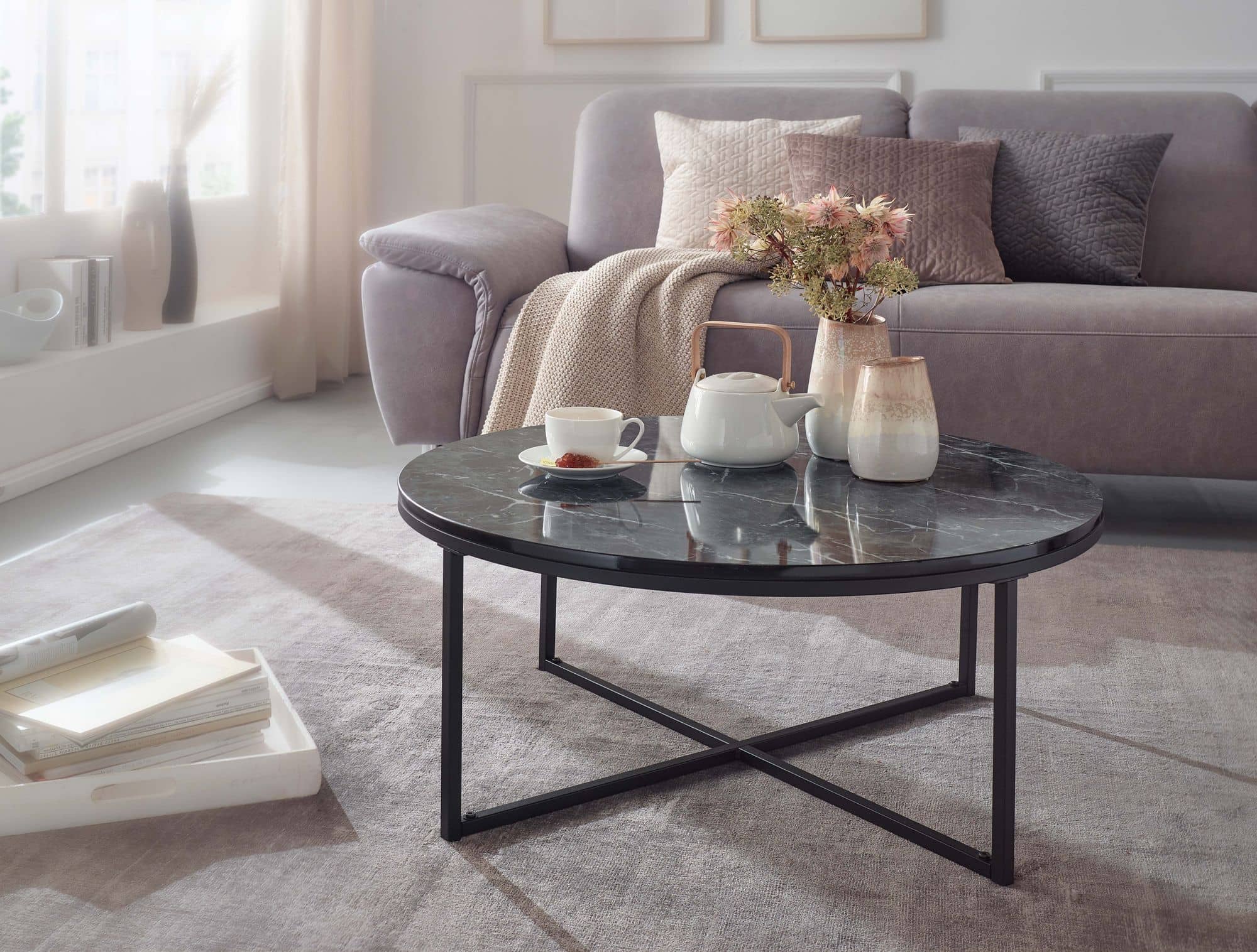 57300-WOHNLING-Couchtisch-80-cm-Marmoroptik-Schwarz-Wohnzimmertisch-mit-Metallgestell-Sofatisch-Rund-Beistelltisch-Tisch-Wohnzimmer-sofati-wohntisch-metall-tisch-design-er-run_2 Couchtisch 80x36x80 cm mit Marmor Optik Schwarz