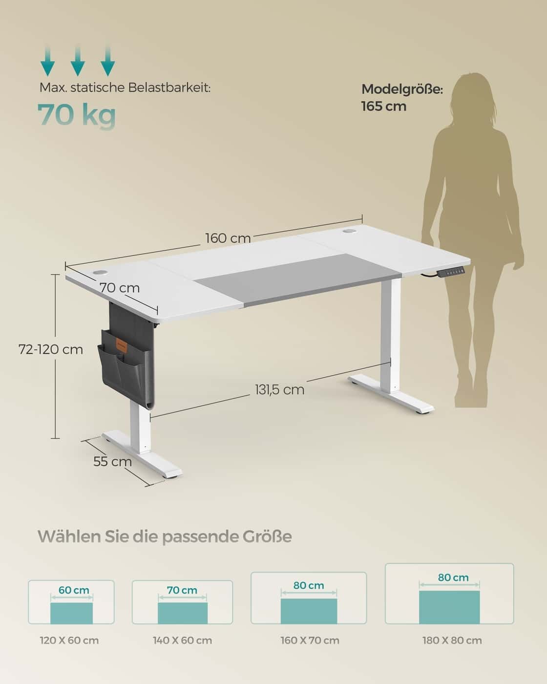 Höhenverstellbarer Schreibtisch elektrisch basisweiß-taubengrau