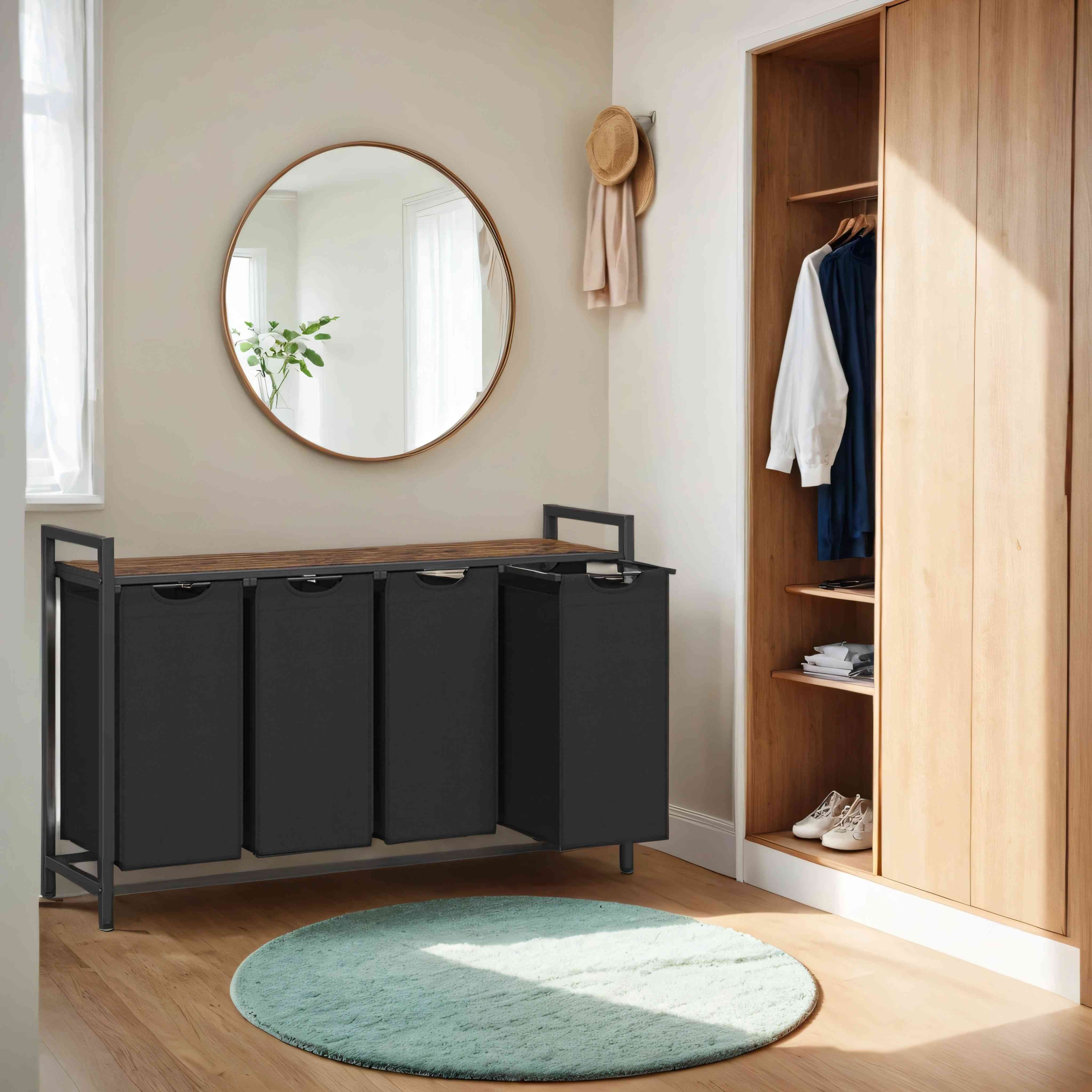 Wäschekorb 4 Fächer, Wäschesammler mit Ablage, Wäschebox Wäschekorb 4 Fächer, Wäschesammler mit Ablage, Wäschebox